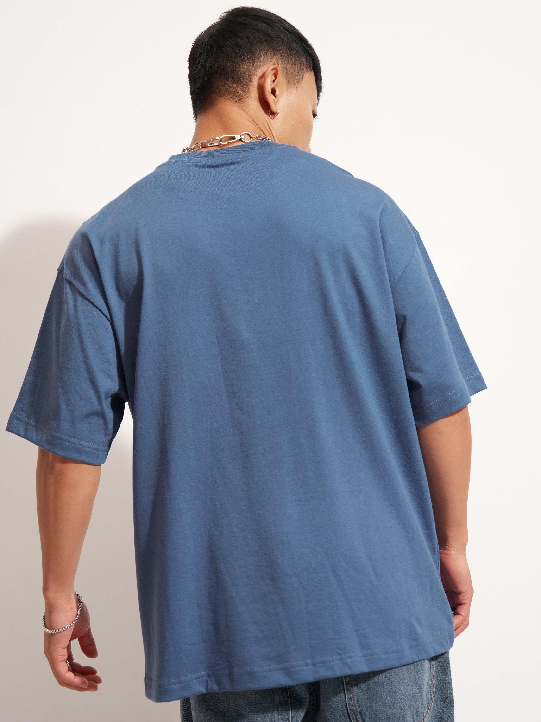 Highlander Men Blue Applique Round Neck Oversized Fit T-Shirt - Blue - Image 3