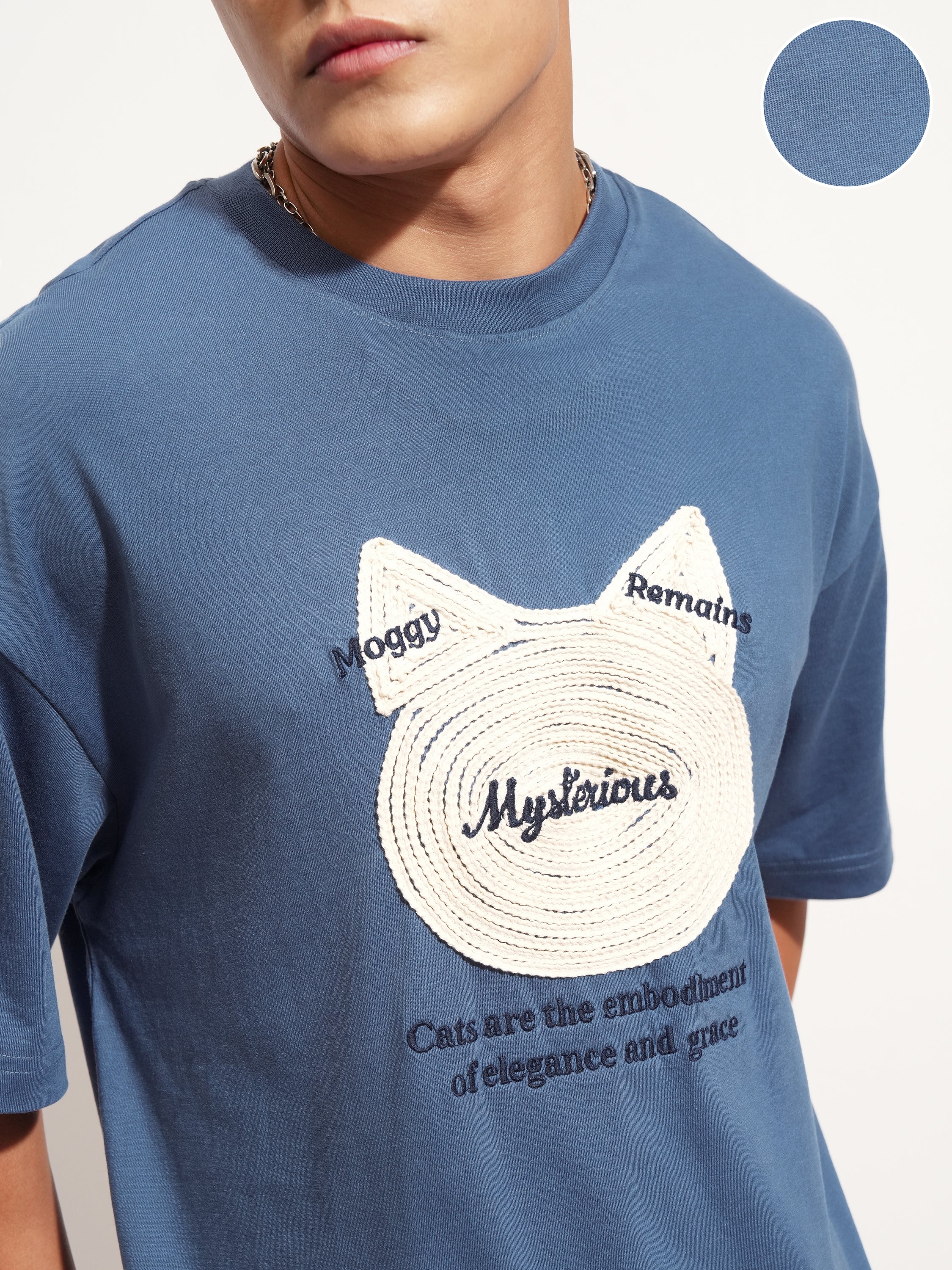 Highlander Men Blue Applique Round Neck Oversized Fit T-Shirt - Blue - Image 5