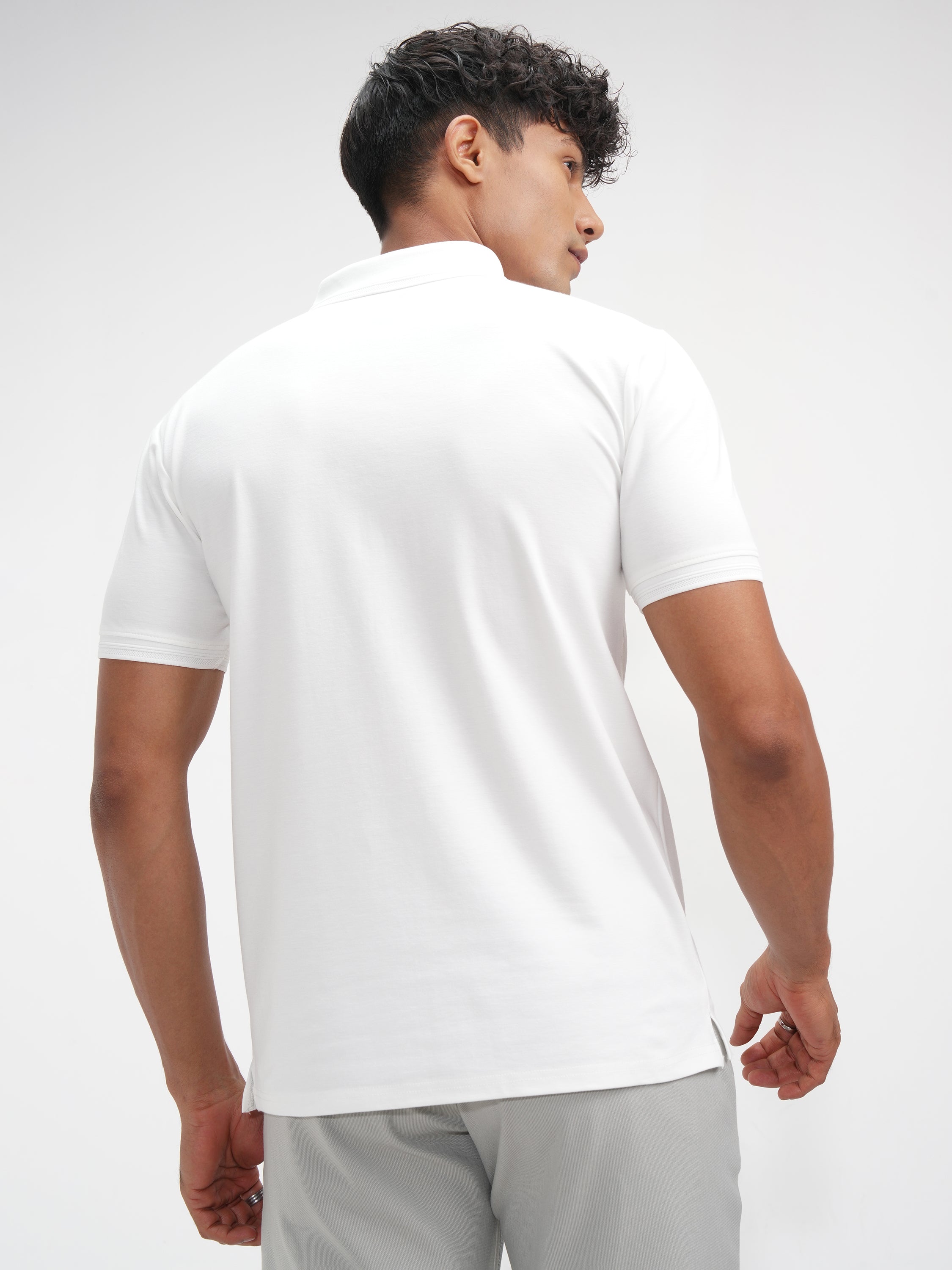 Highlander Men White Solid Polo Collar T-Shirt - White - Image 3