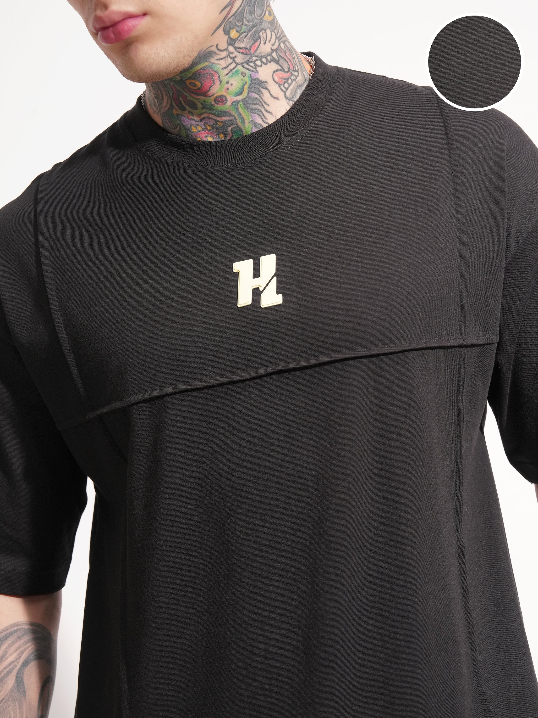 Highlander Men Black Printed Round Neck Oversized Fit T-Shirt - Black - Image 5