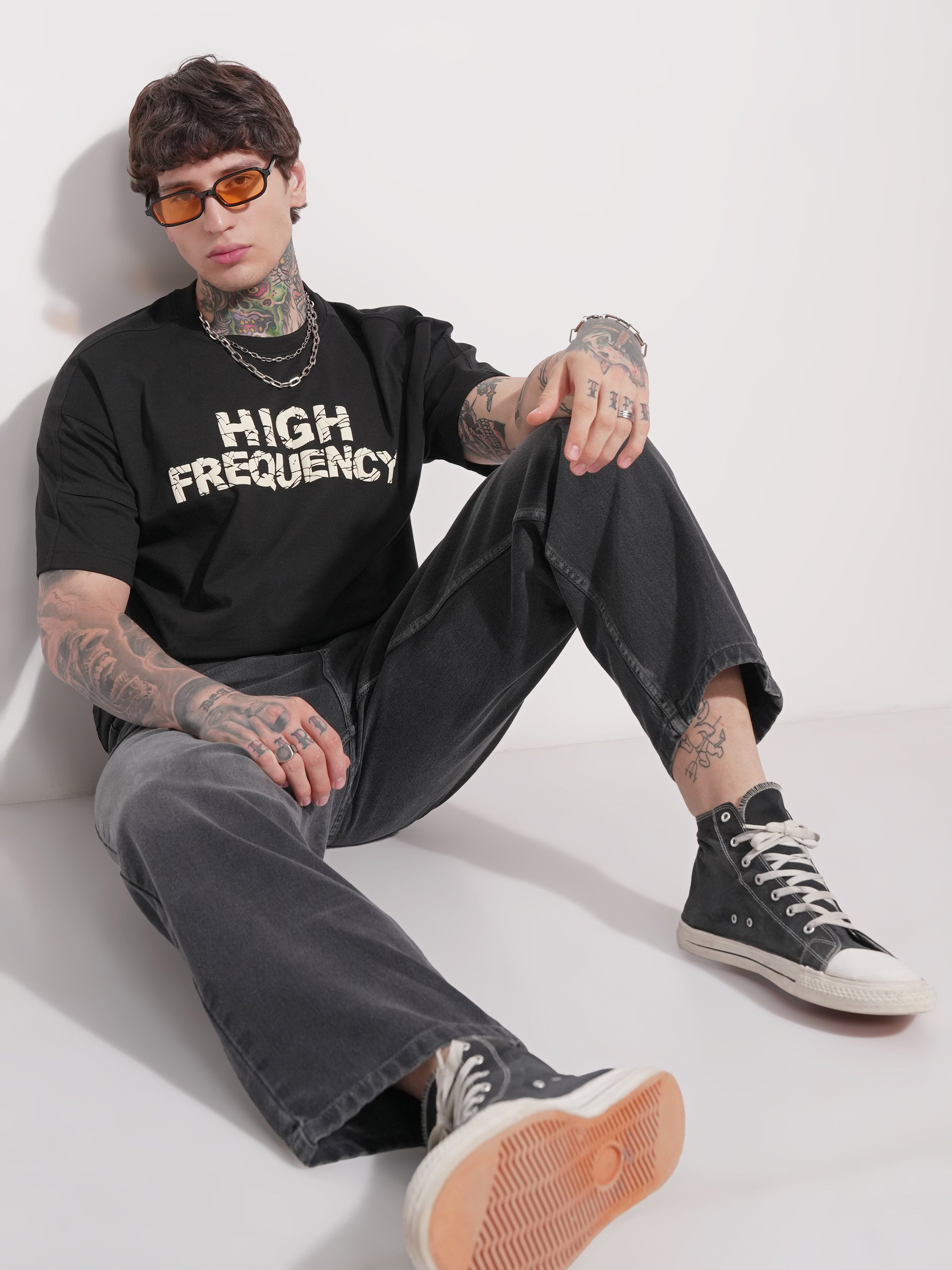 Highlander Men Black Printed Round Neck Oversized Fit T-Shirt - Black - Image 2