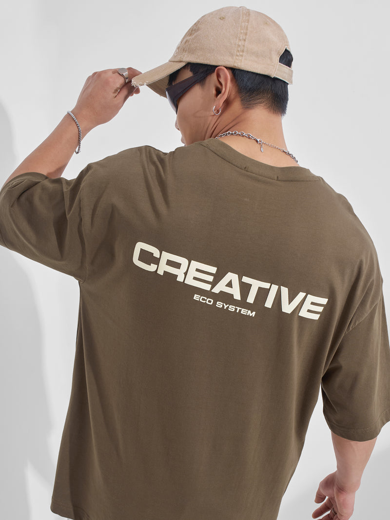 Highlander Men Khaki Printed Round Neck Oversized Fit T-Shirt - Khaki - Image 1