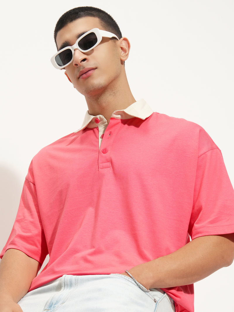 Highlander Men Rose Solid Polo Collar T-Shirt - Rose - Image 1