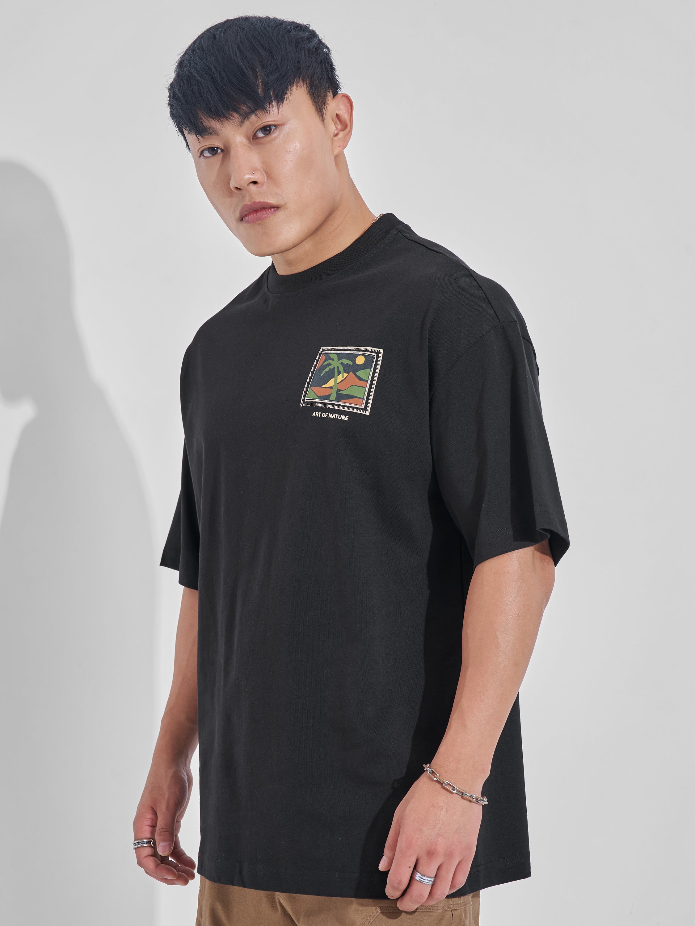 Highlander Men Black Printed Round Neck Oversized Fit T-Shirt - Black - Image 4