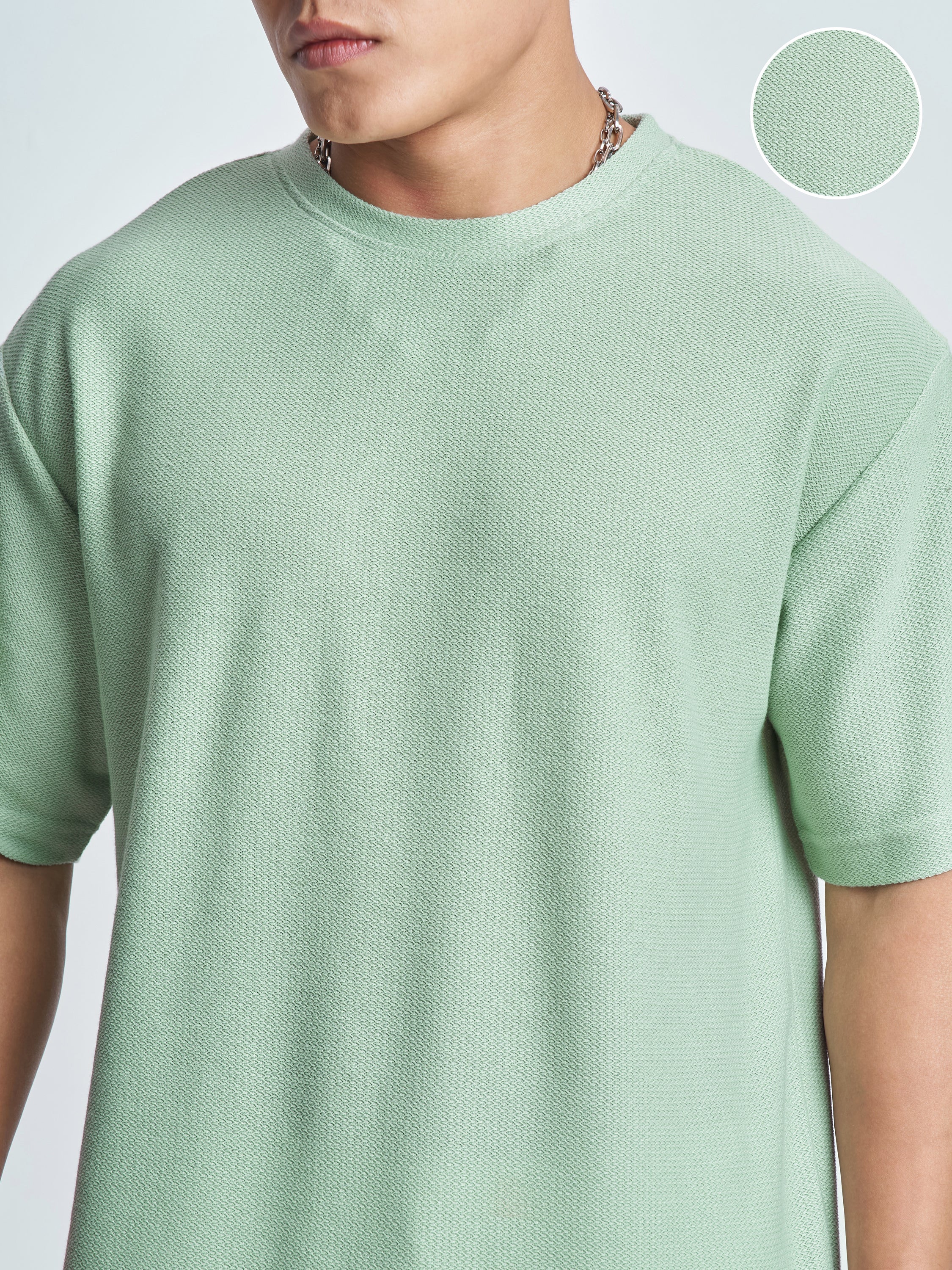 Highlander Men Green Solid Round Neck Oversized Fit T-Shirt - Green - Image 5