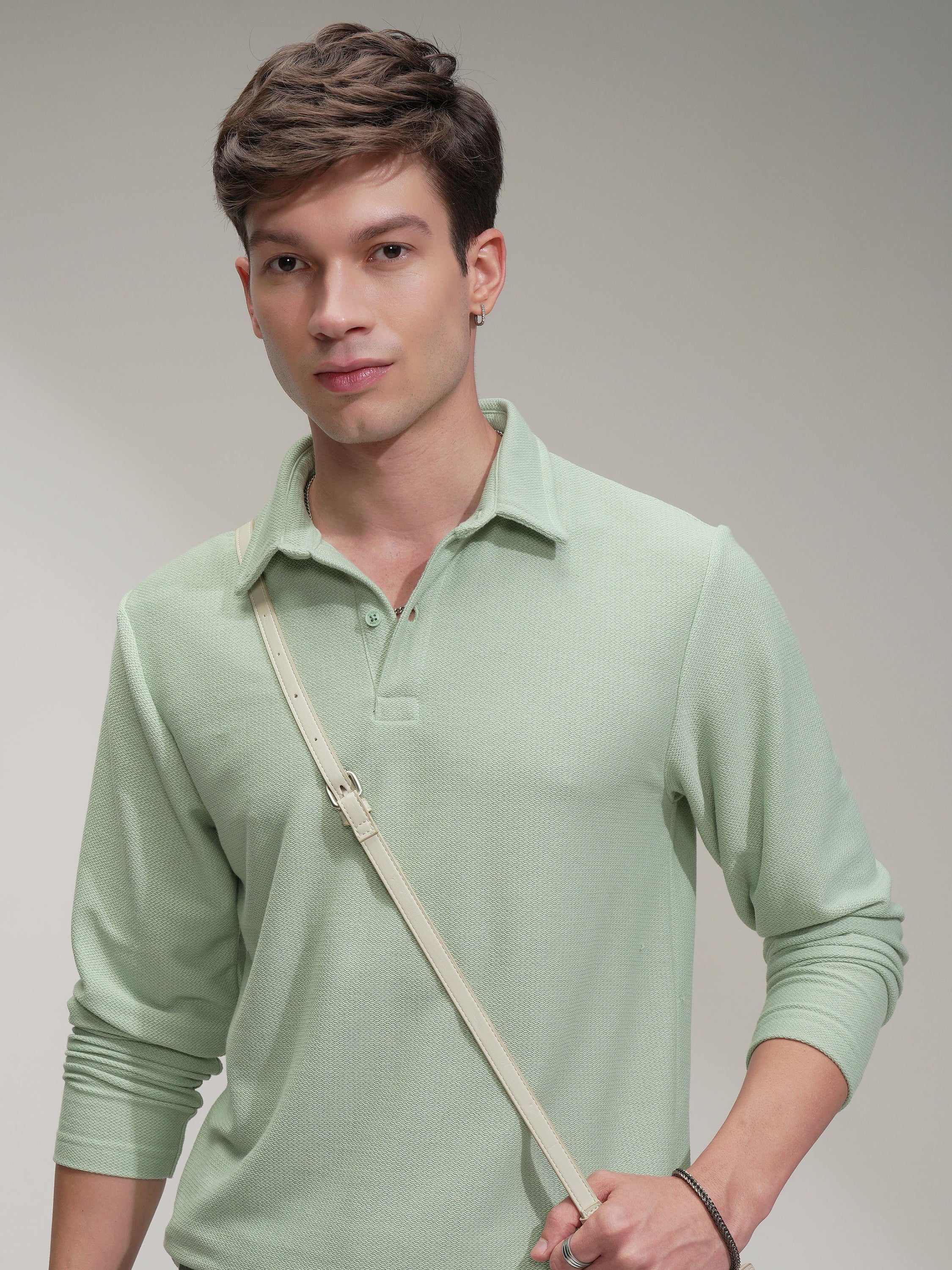 Highlander Men Green Self Design Polo Collar T-Shirt - Green - Image 1