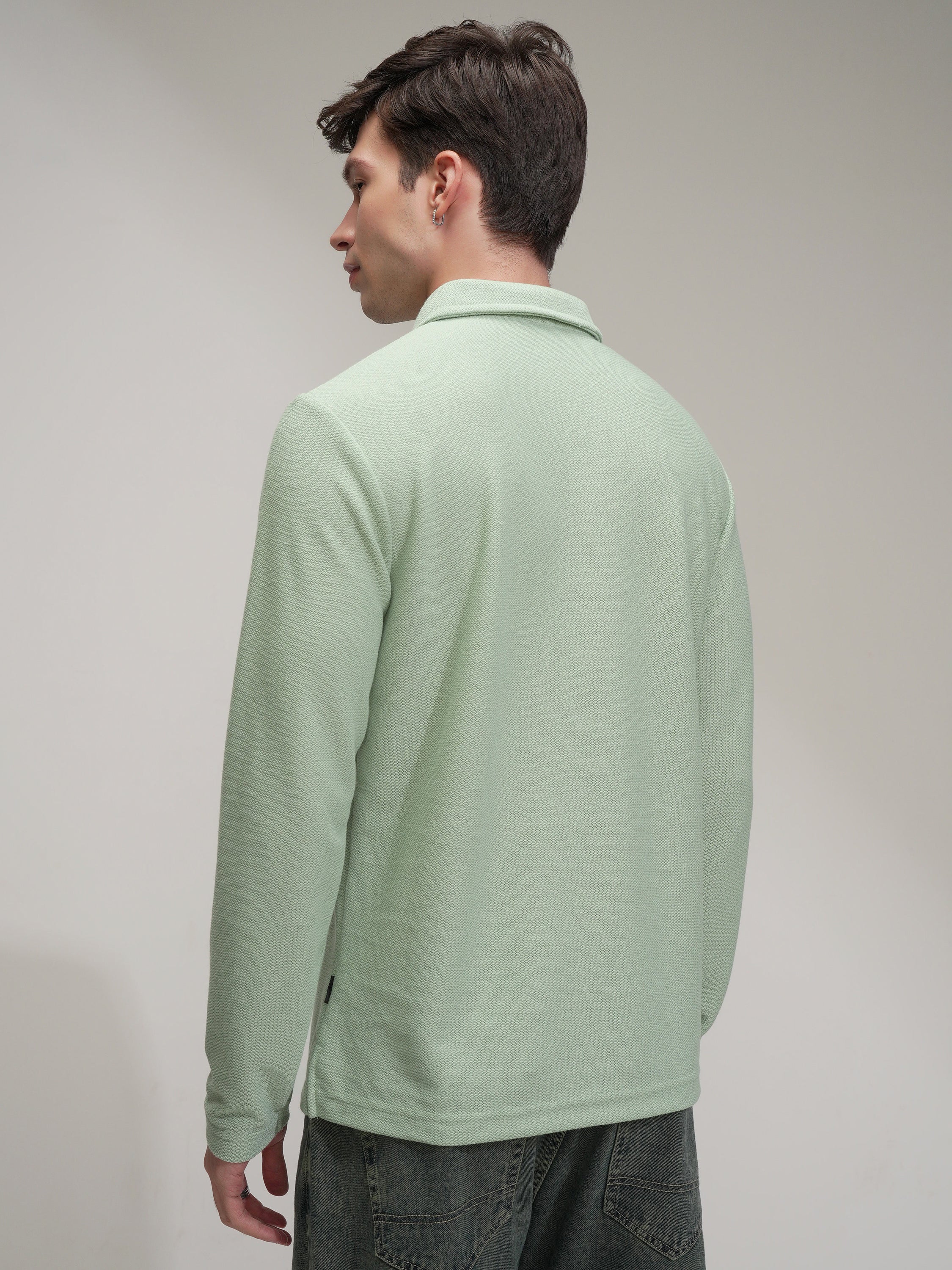 Highlander Men Green Self Design Polo Collar T-Shirt - Green - Image 3