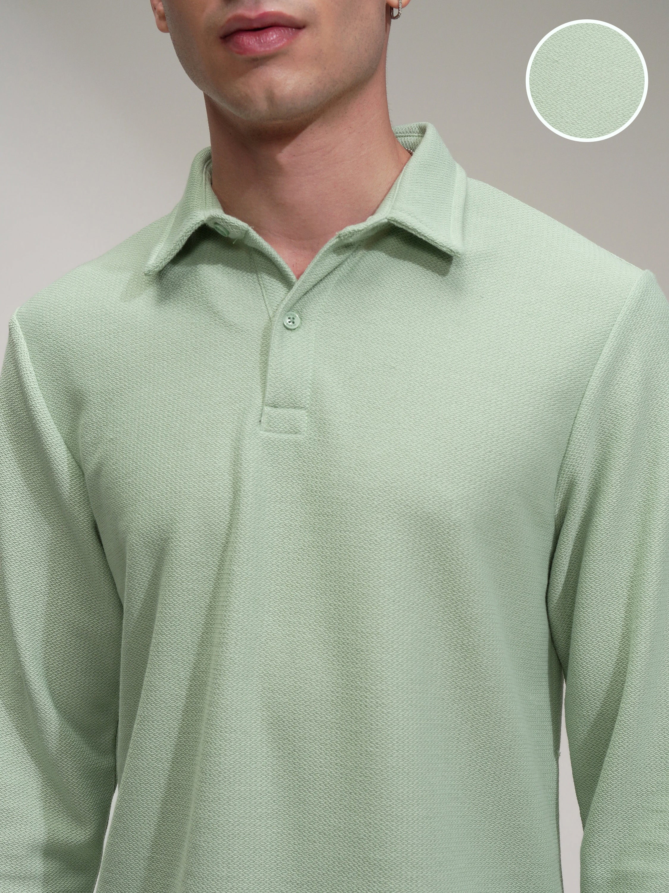 Highlander Men Green Self Design Polo Collar T-Shirt - Green - Image 5