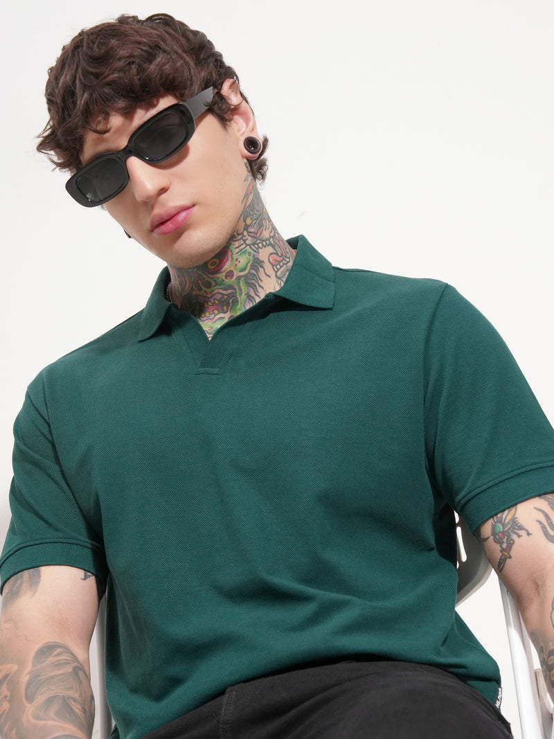 Highlander Men Teal Solid Polo Collar T-Shirt - Teal - Image 1