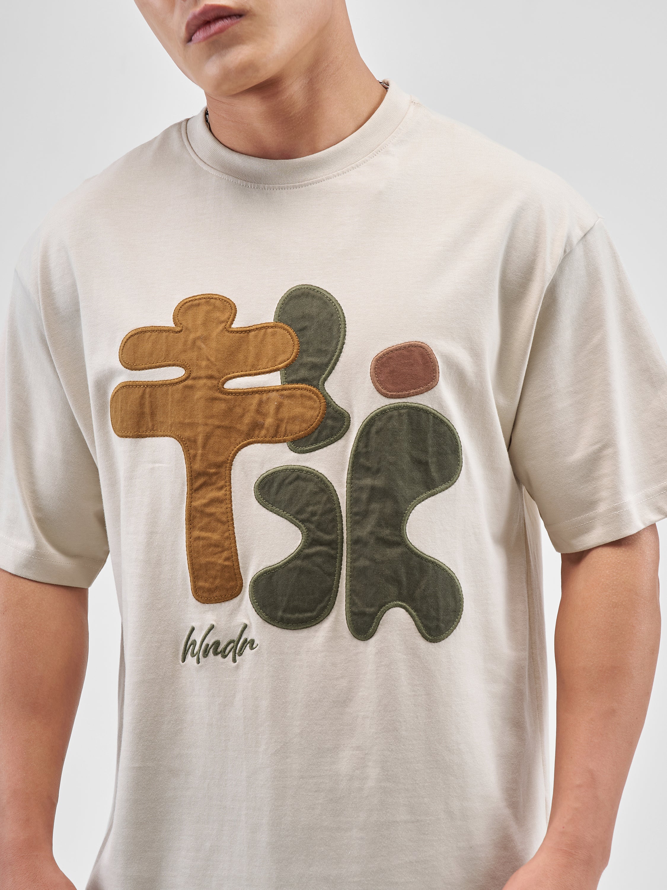 Highlander Men Beige Applique Round Neck T-Shirt - Beige - Image 5