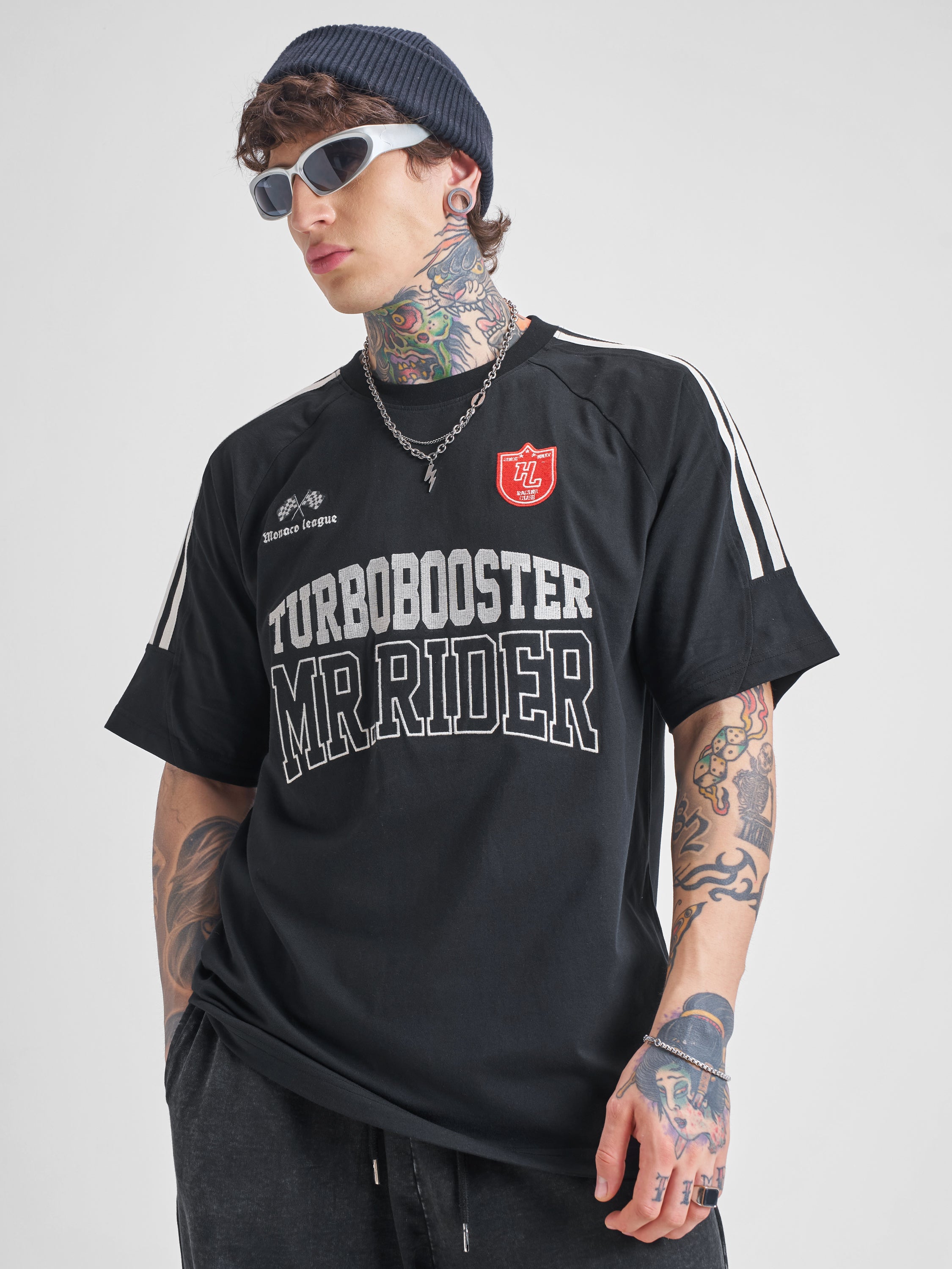 Highlander Men Black Printed Round Neck Oversized Fit T-Shirt - Black - Image 1
