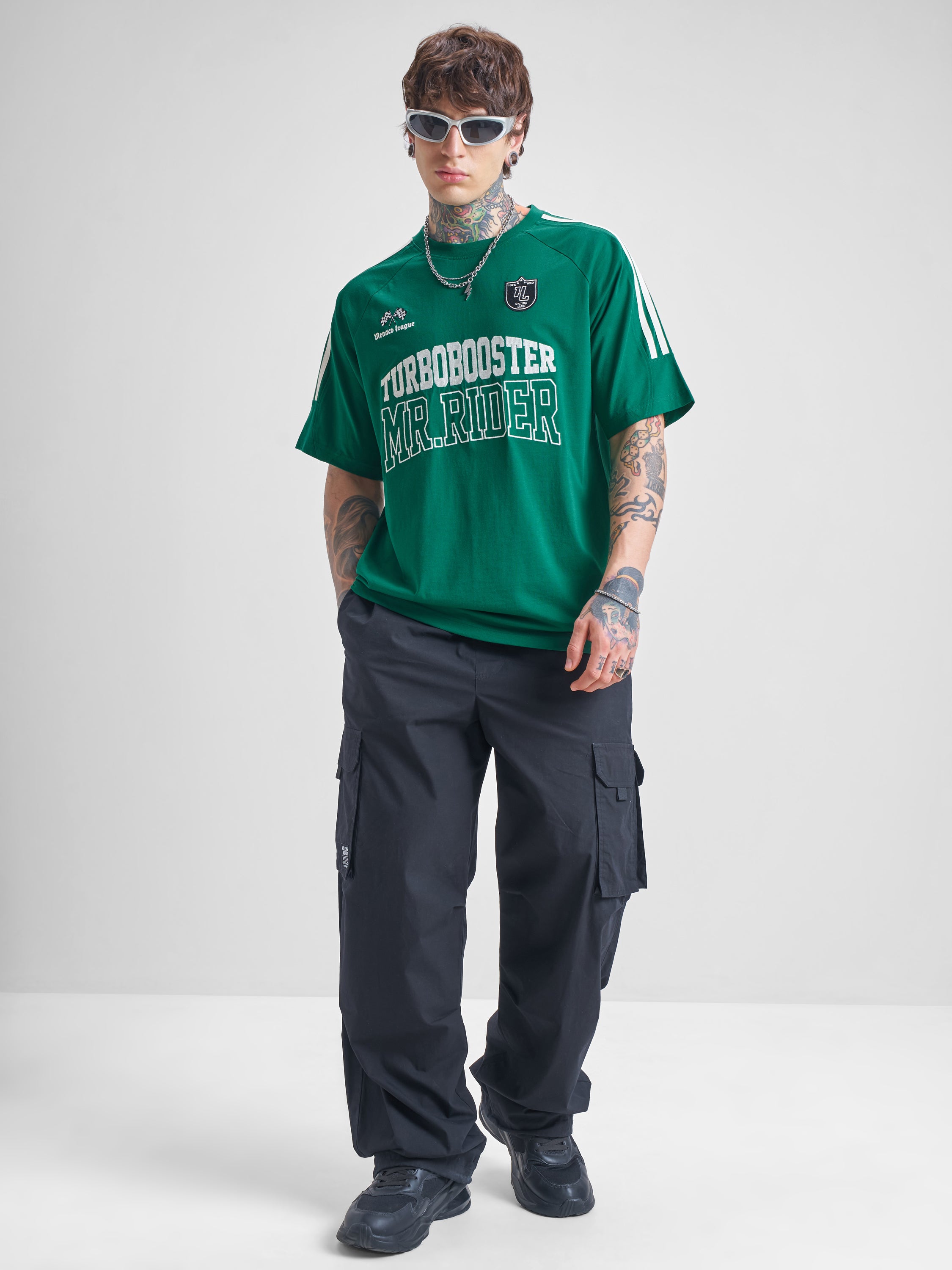 Highlander Men Green Printed Round Neck Oversized Fit T-Shirt - Green - Image 2