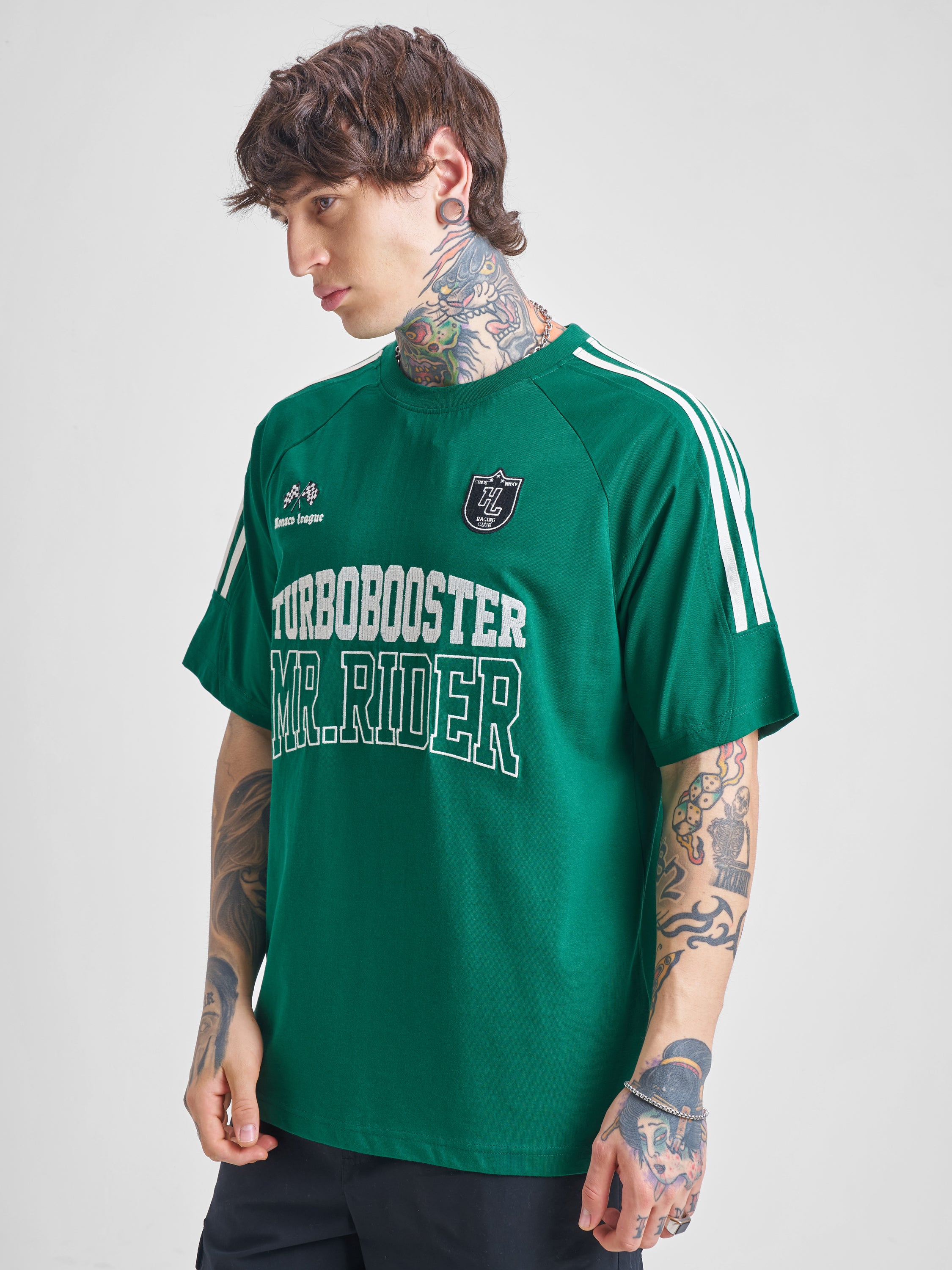 Highlander Men Green Printed Round Neck Oversized Fit T-Shirt - Green - Image 4