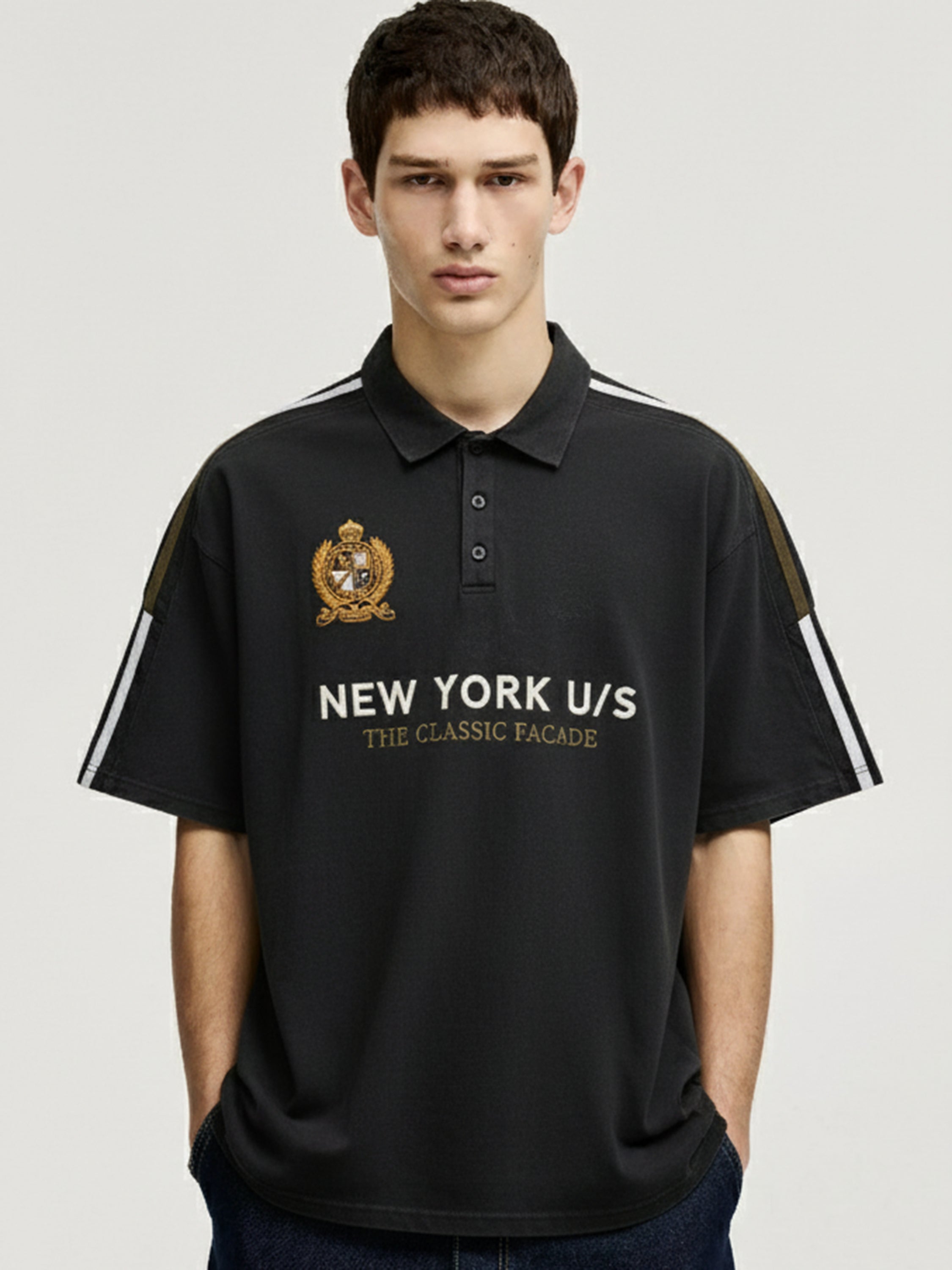 Highlander Men Black Printed Polo Collar T-Shirt - Black - Image 1
