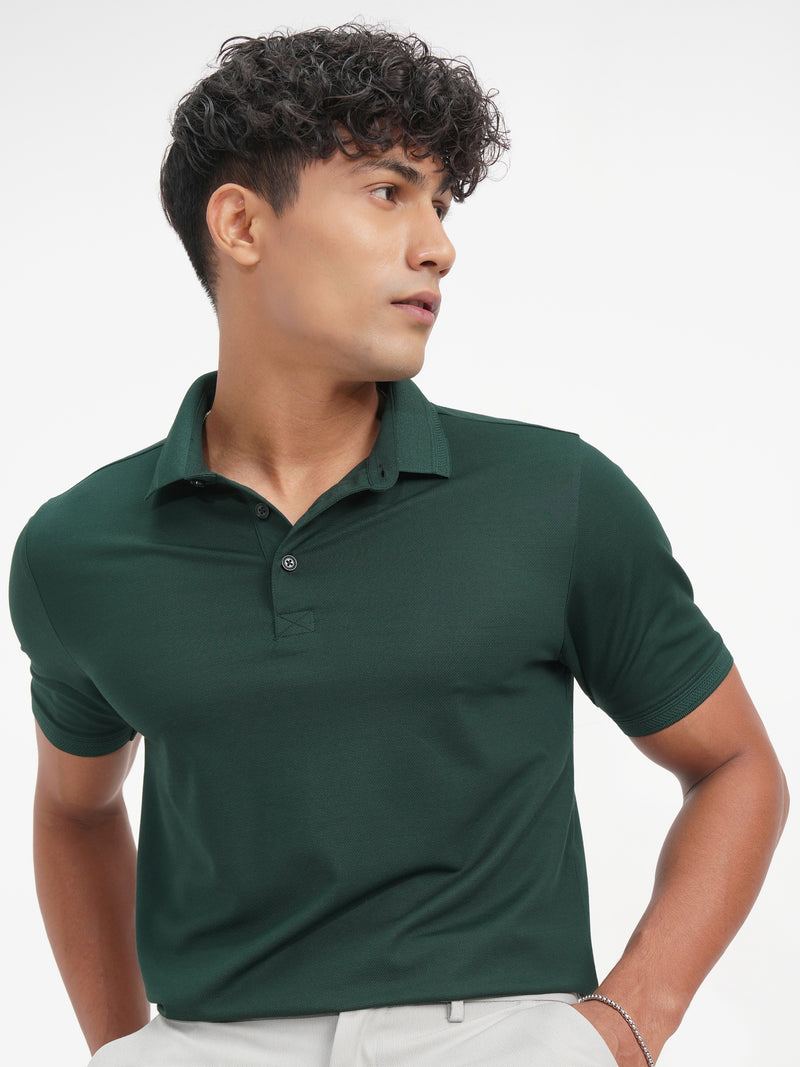 Highlander Men Green Solid Polo Collar T-Shirt - Green - Image 1