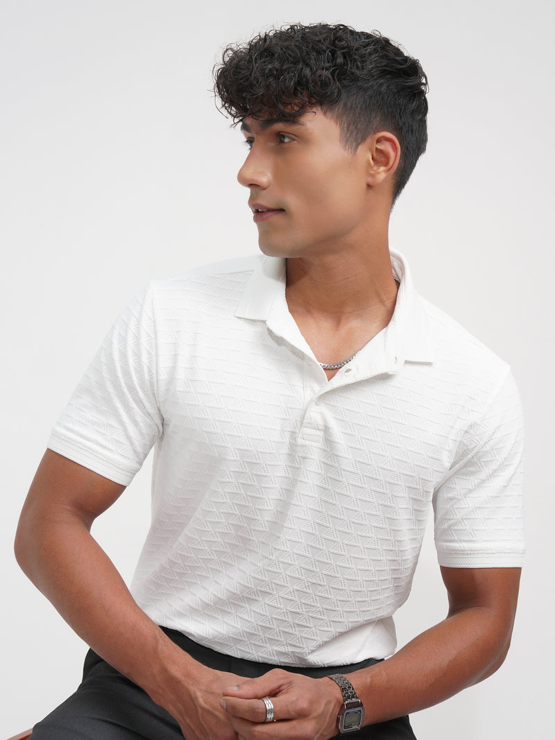 Highlander Men White Solid Polo Collar T-Shirt - White - Image 1