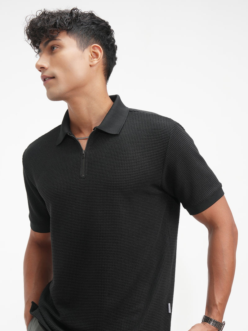 Highlander Men Black Solid Polo Collar T-Shirt - Black - Image 1