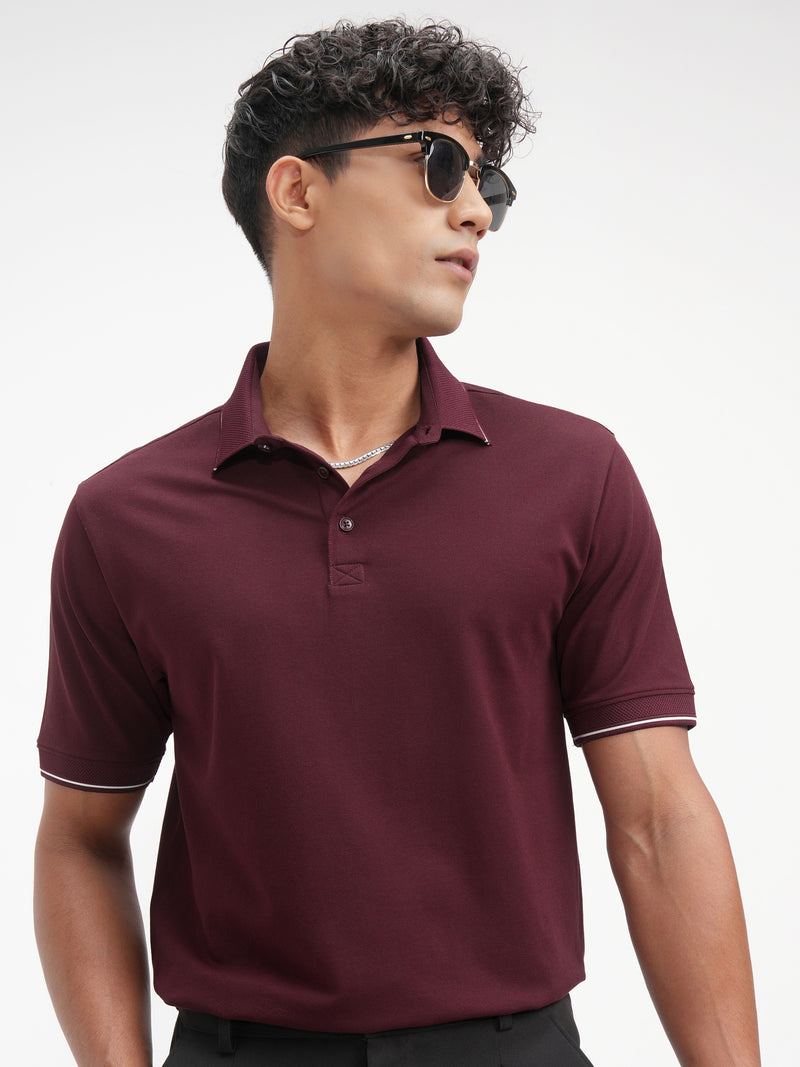 Highlander Men Maroon Solid Polo Collar T-Shirt - Maroon - Image 1