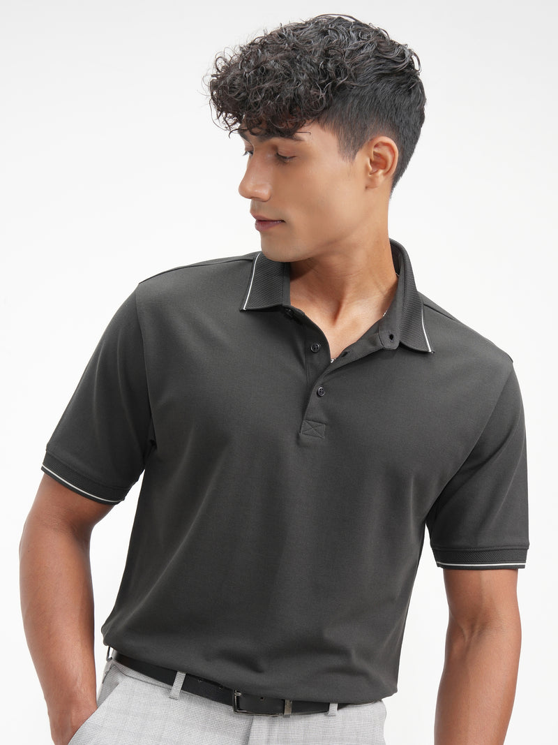Highlander Men Grey Solid Polo Collar T-Shirt - Grey - Image 1