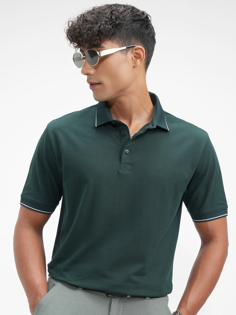 Highlander Men Green Solid Polo Collar T-Shirt - Green - Image 1