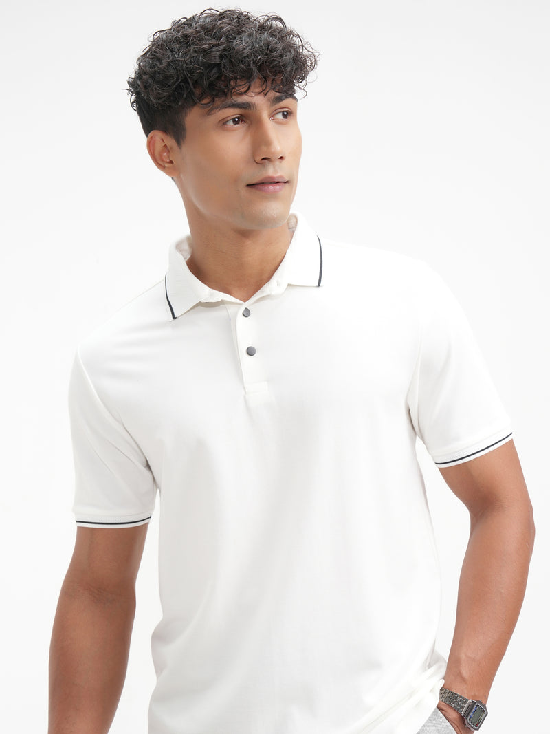 Highlander Men White Solid Polo Collar T-Shirt - White - Image 1