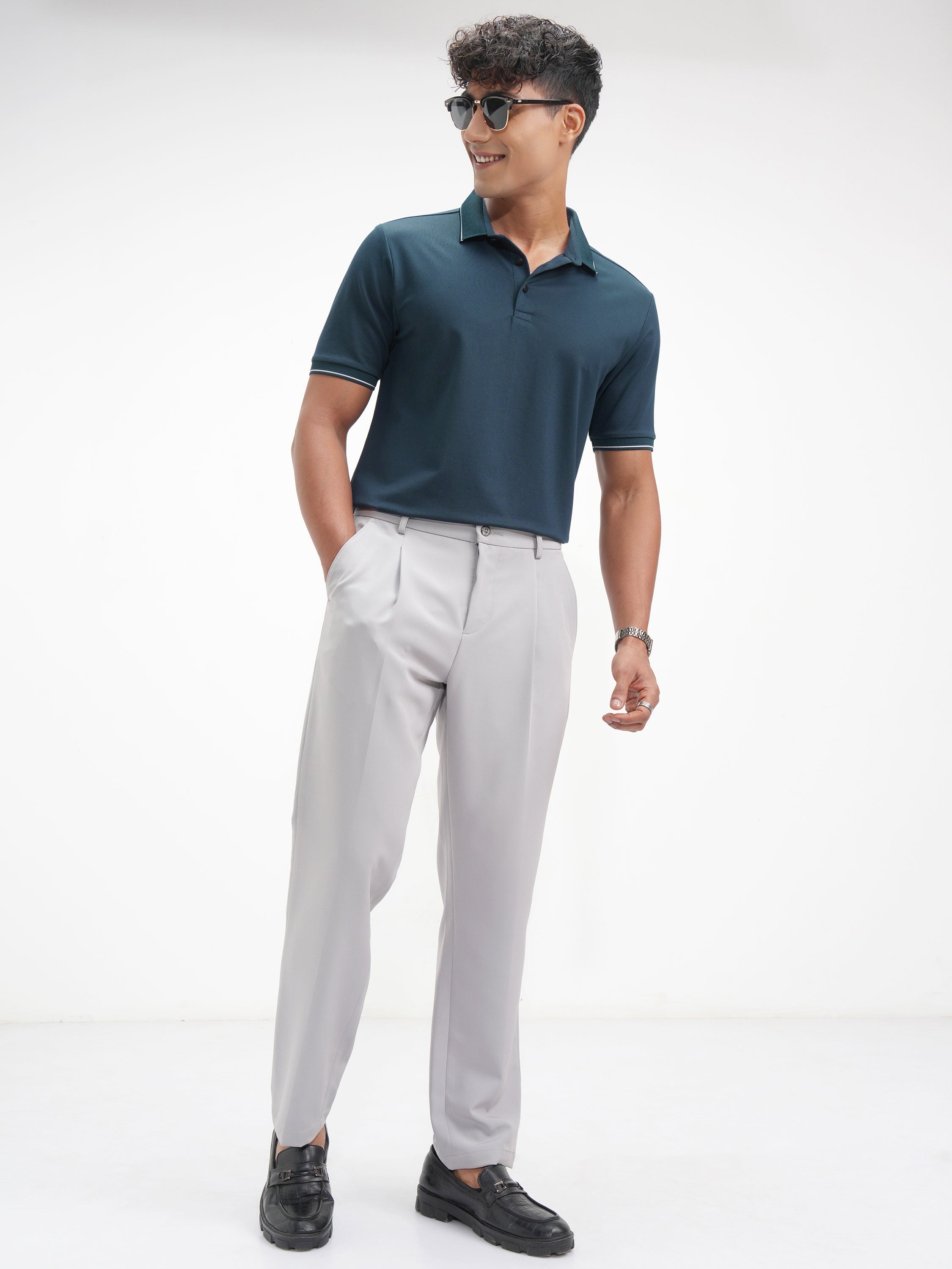 Highlander Men Navy Blue Solid Polo Collar T-Shirt - Navy Blue - Image 2