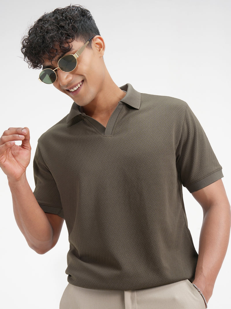 Highlander Men Olive Solid Polo Collar T-Shirt - Olive - Image 1