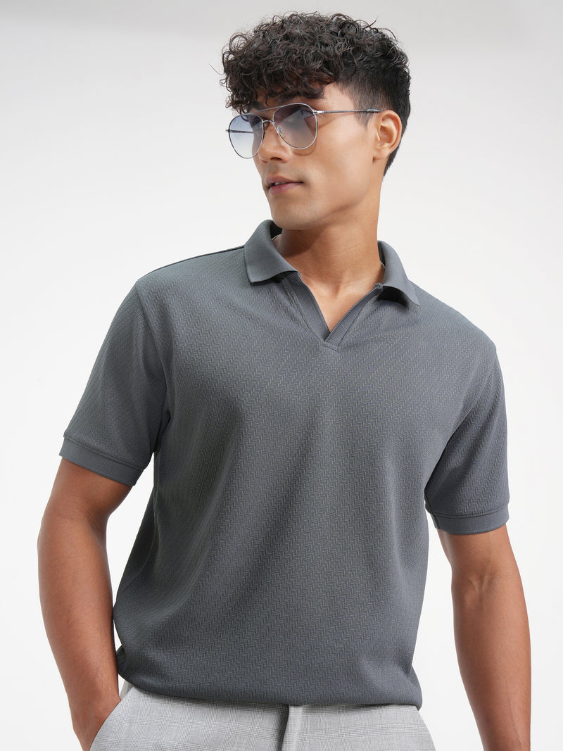 Highlander Men Grey Solid Polo Collar T-Shirt - Grey - Image 1