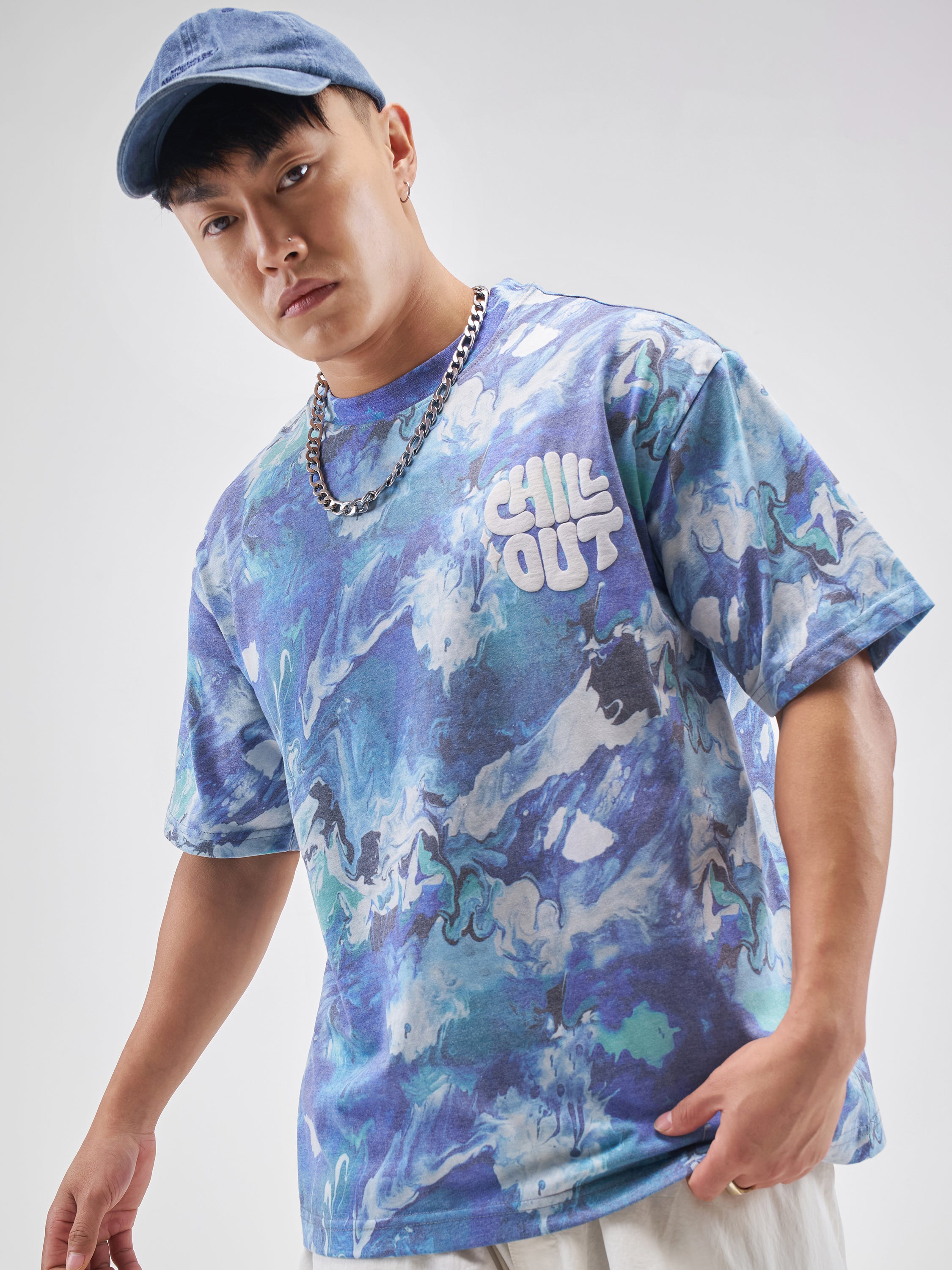 Highlander Men Blue Printed Round Neck T-Shirt - Blue - Image 1