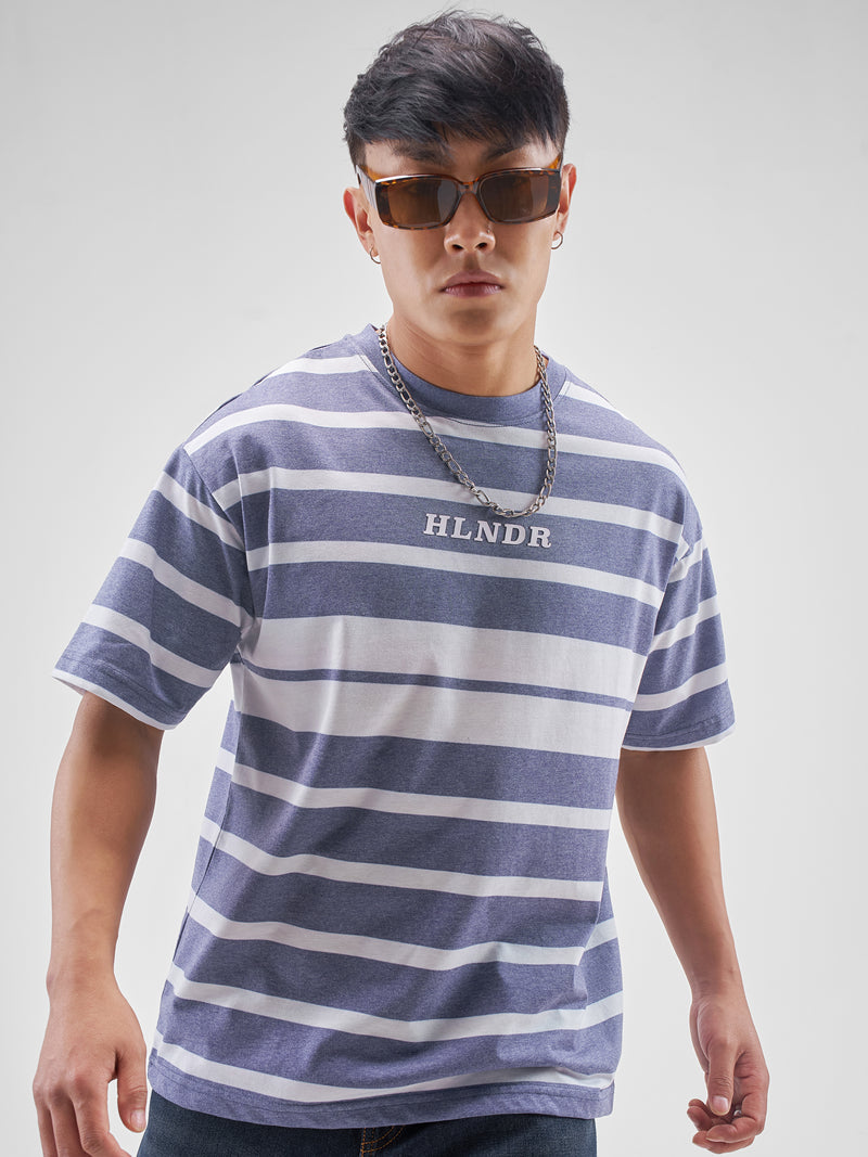 Highlander Men Blue Striped Round Neck T-Shirt - Blue - Image 1