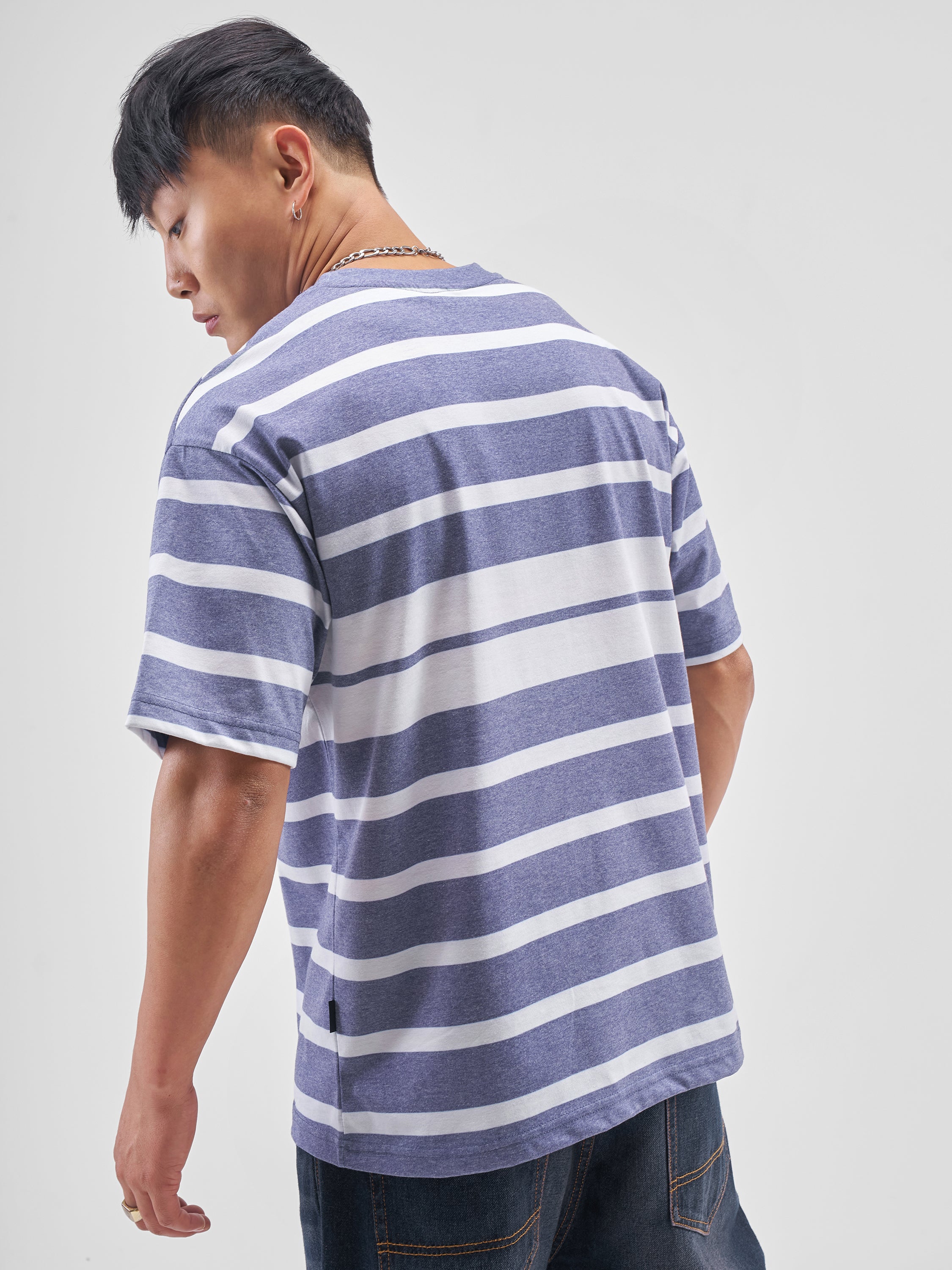 Highlander Men Blue Striped Round Neck T-Shirt - Blue - Image 3