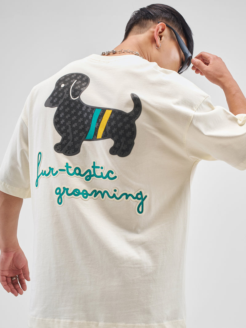 Highlander Men Cream Printed Round Neck Oversized Fit T-Shirt - Cream - Image 1