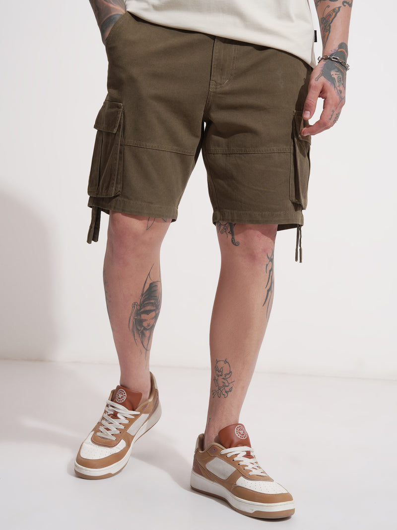 Highlander Men Brown Relaxed Fit Cargo Shorts - Brown - Image 1