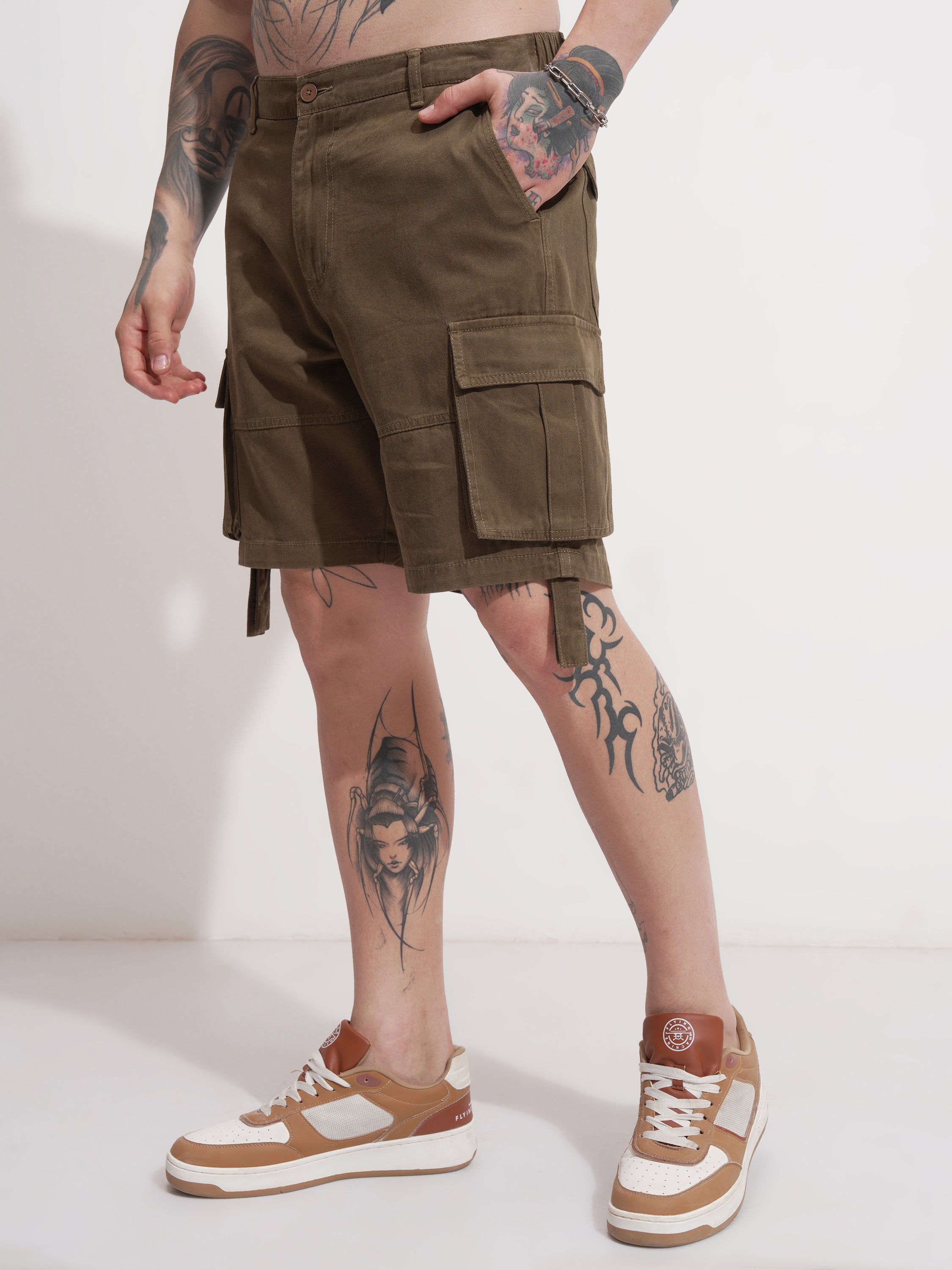 Highlander Men Brown Relaxed Fit Cargo Shorts - Brown - Image 4