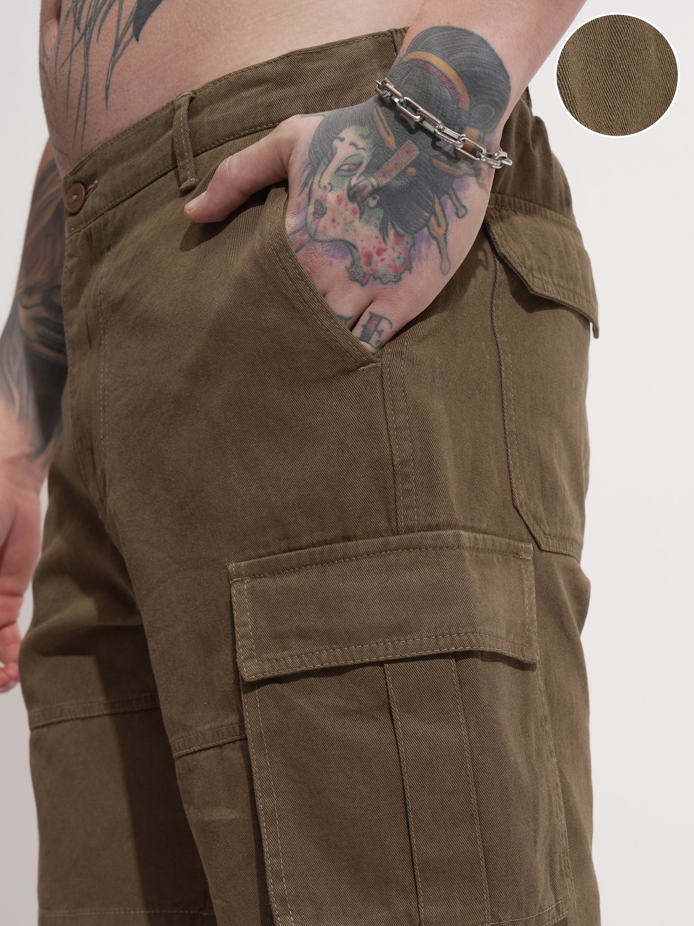 Highlander Men Brown Relaxed Fit Cargo Shorts - Brown - Image 5