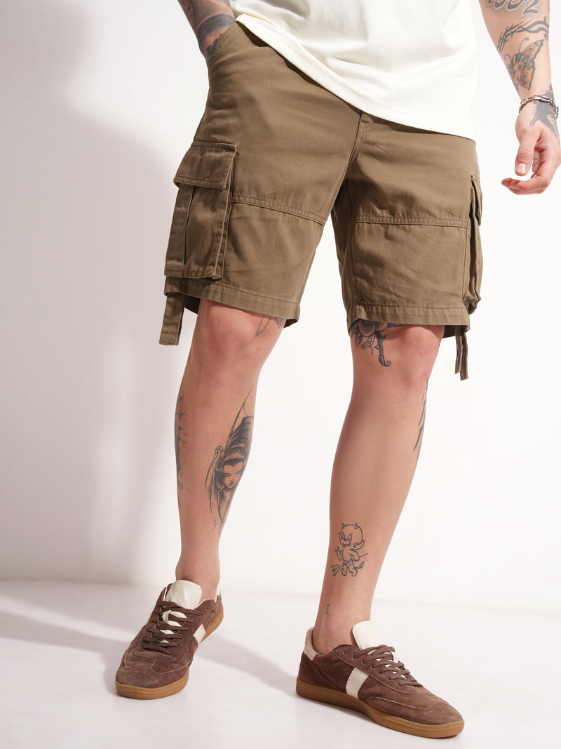 Highlander Men Brown Regular Fit Cargo Shorts - Brown - Image 1