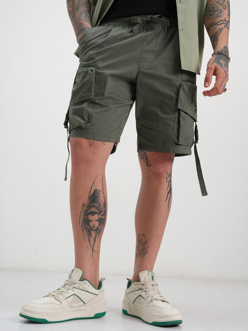 Highlander Men Olive Slim Fit Cargo Shorts - Olive - Image 1