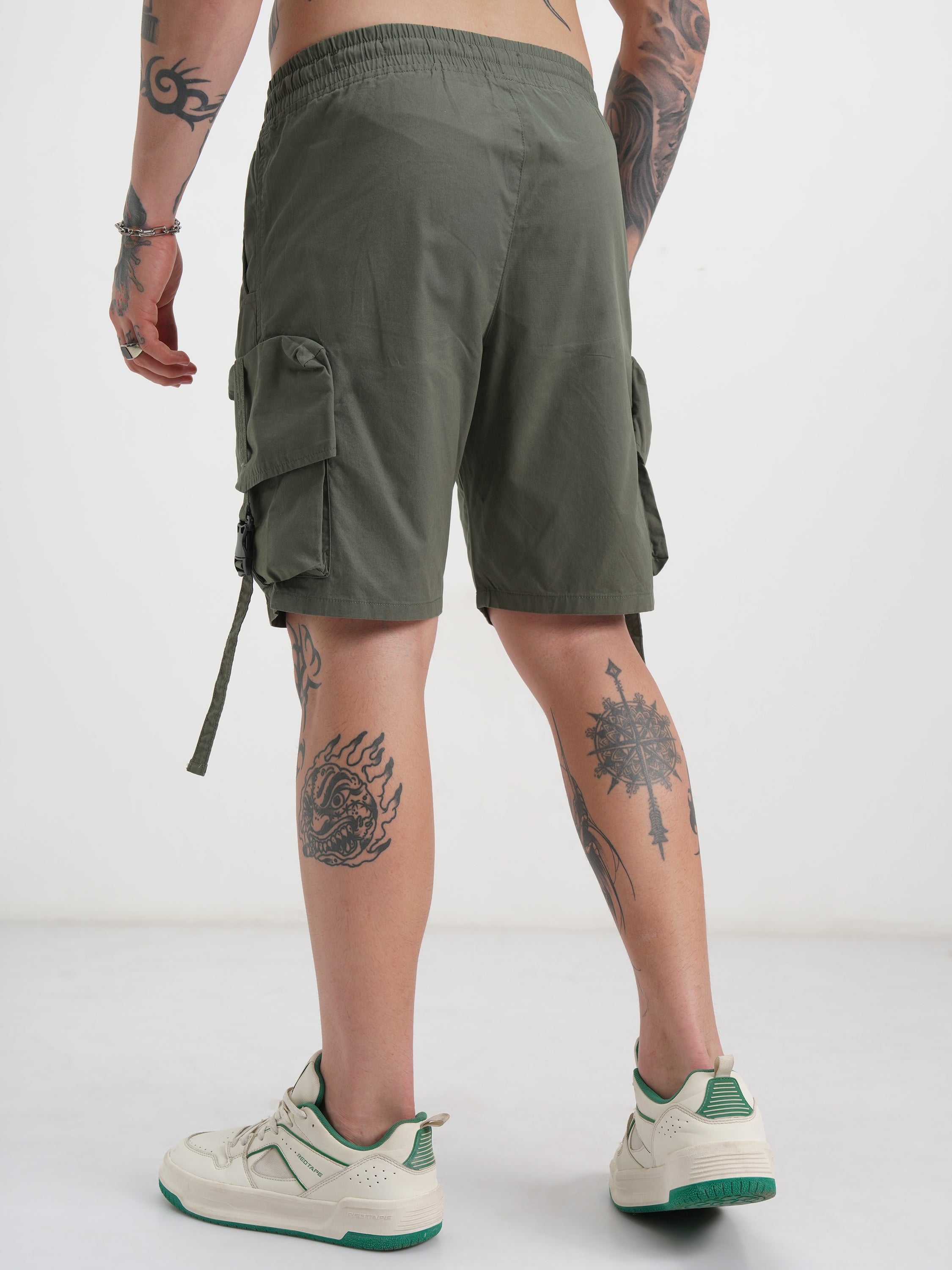 Highlander Men Olive Slim Fit Cargo Shorts - Olive - Image 3