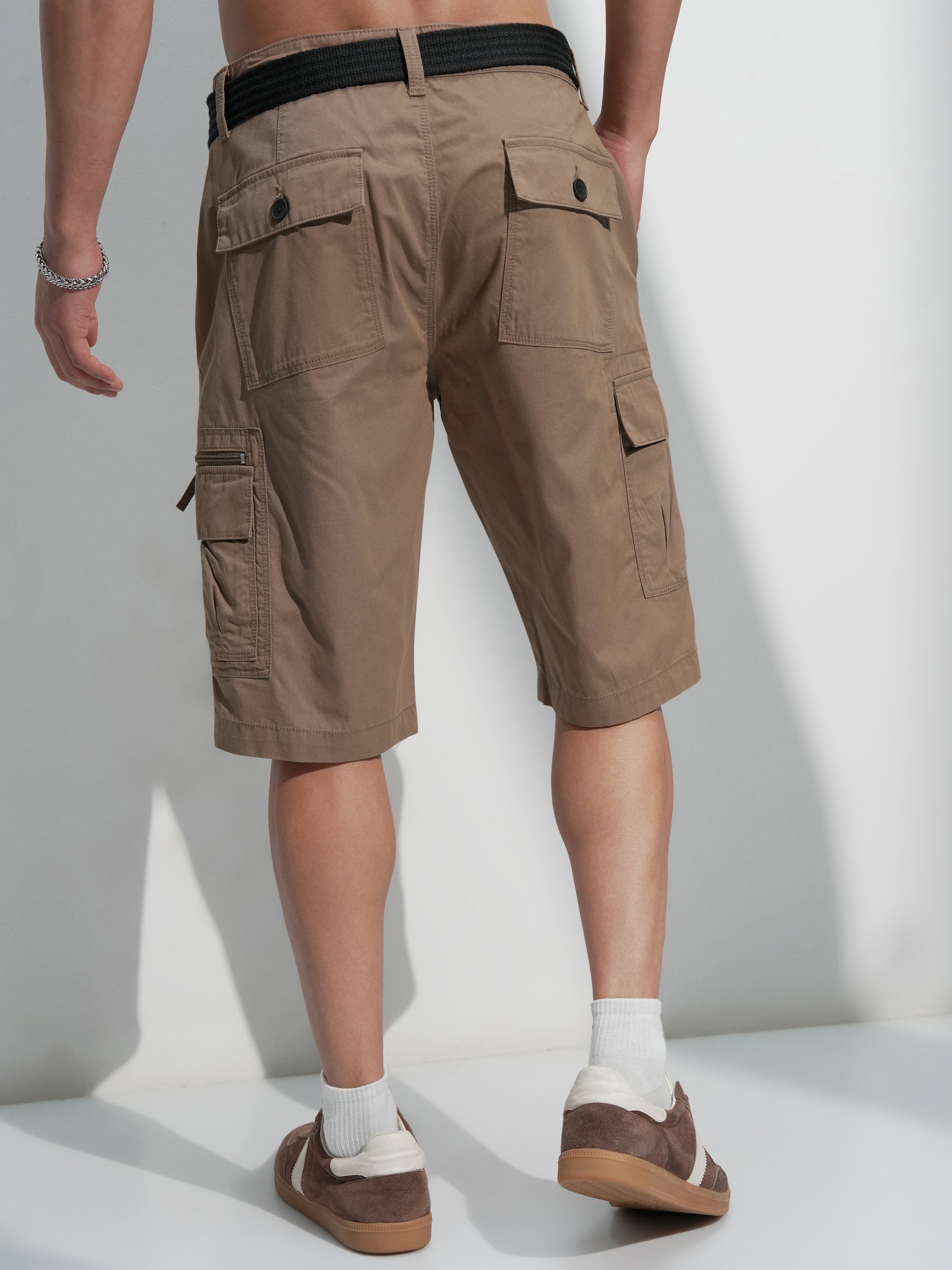 Highlander Men Brown Regular Fit Cargo Shorts - Brown - Image 3