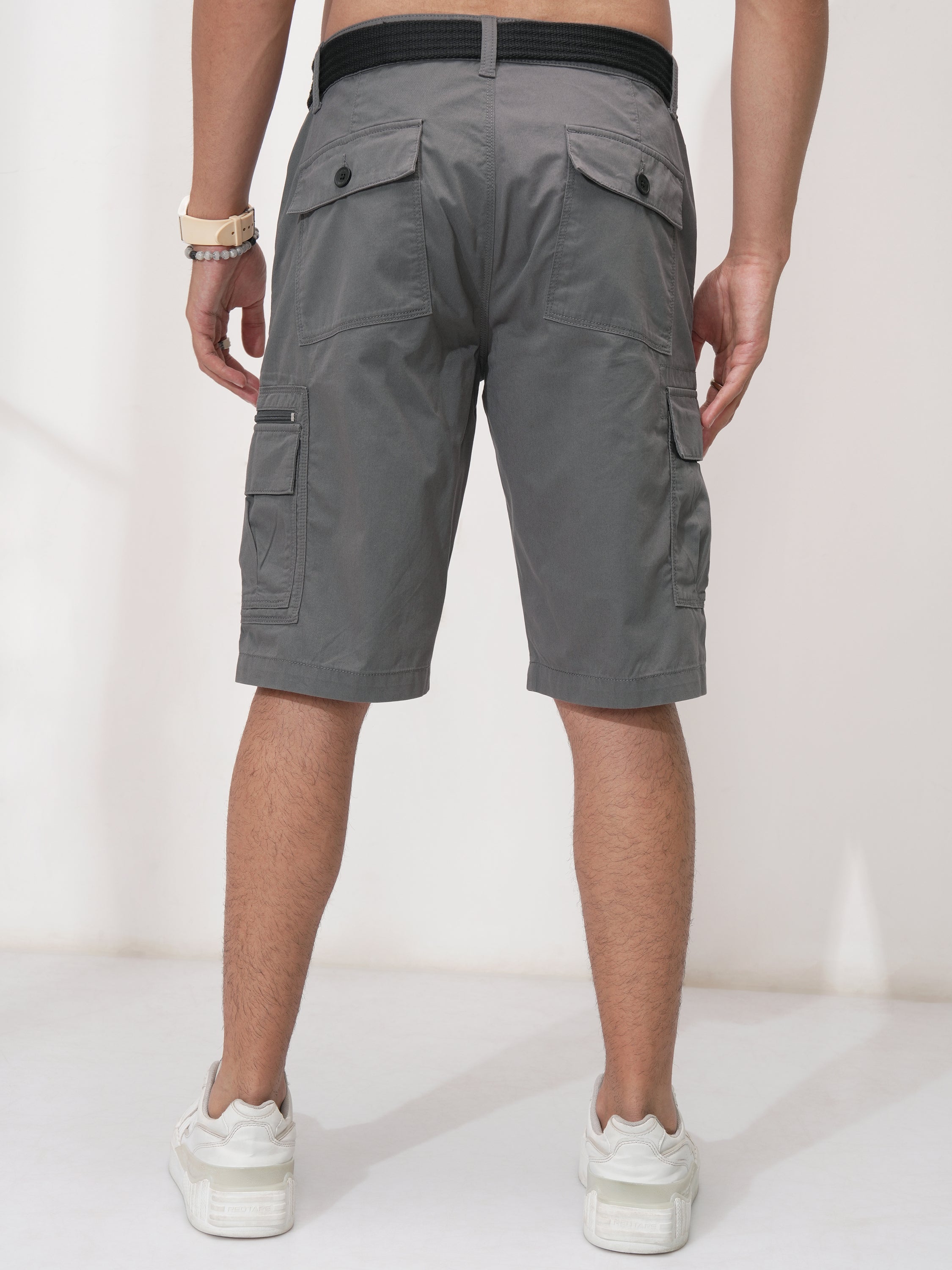 Highlander Men Grey Regular Fit Cargo Shorts - Grey - Image 3