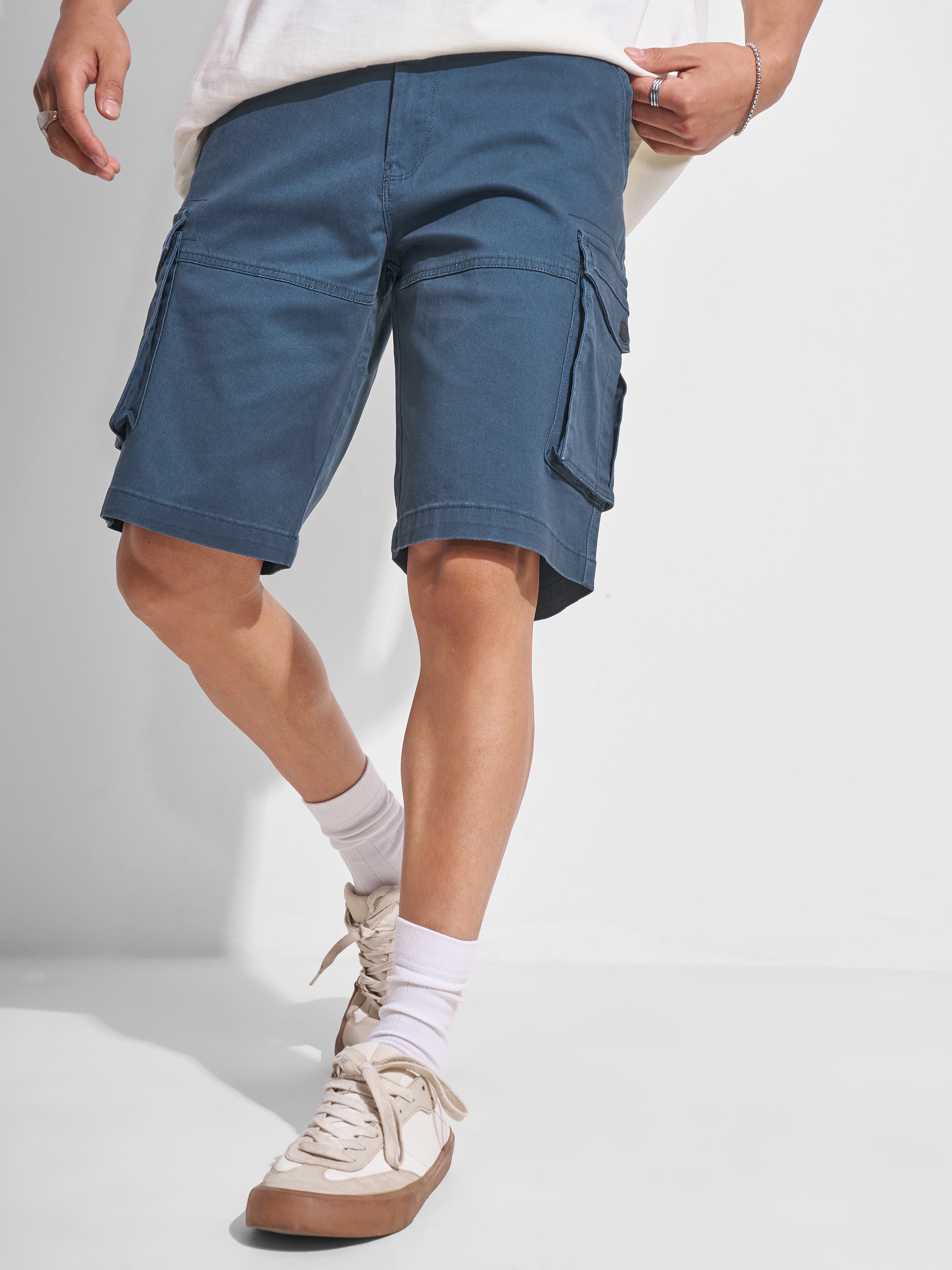 Highlander Men Blue Regular Fit Cargo Shorts - Blue - Image 1