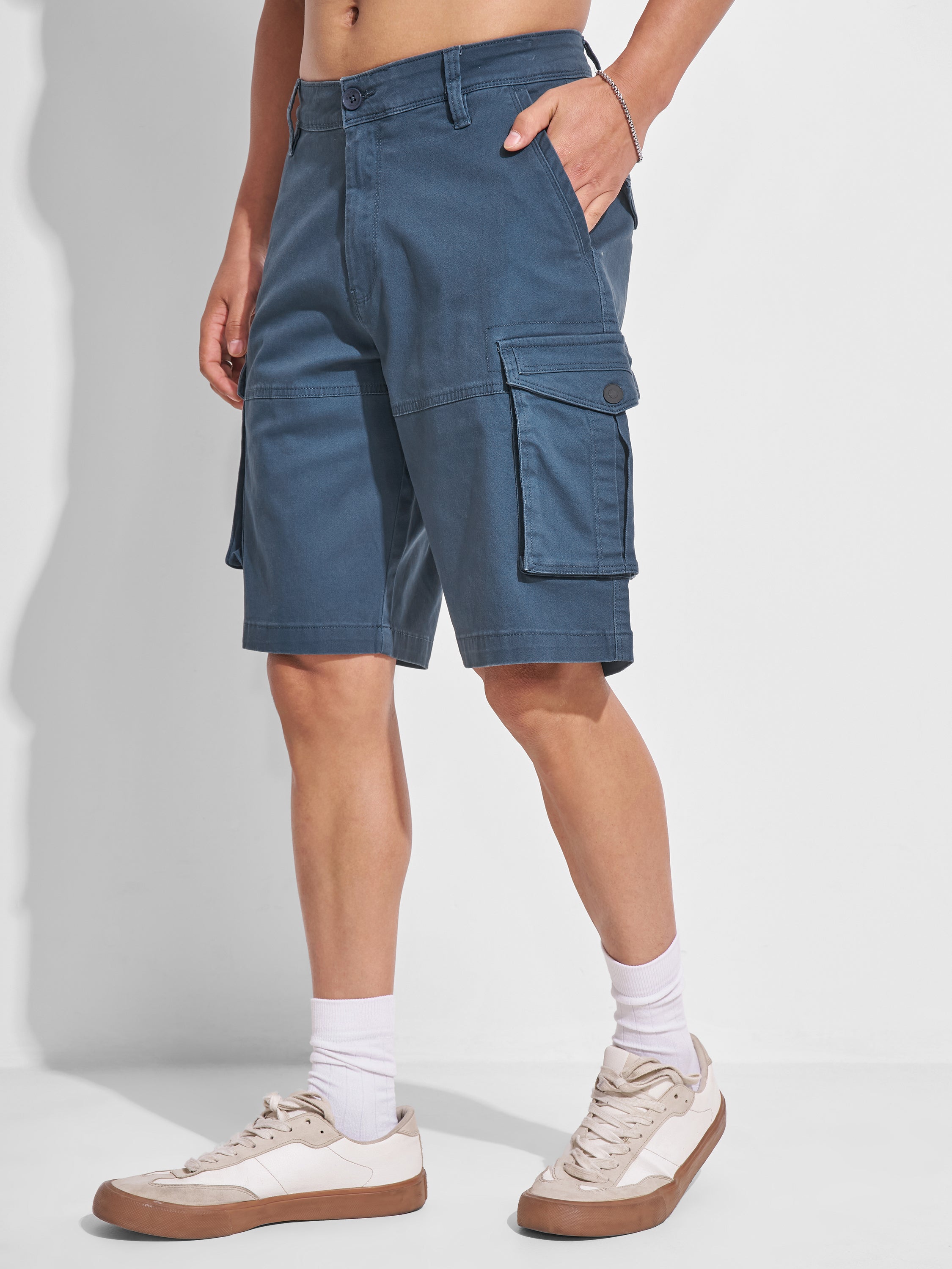 Highlander Men Blue Regular Fit Cargo Shorts - Blue - Image 4