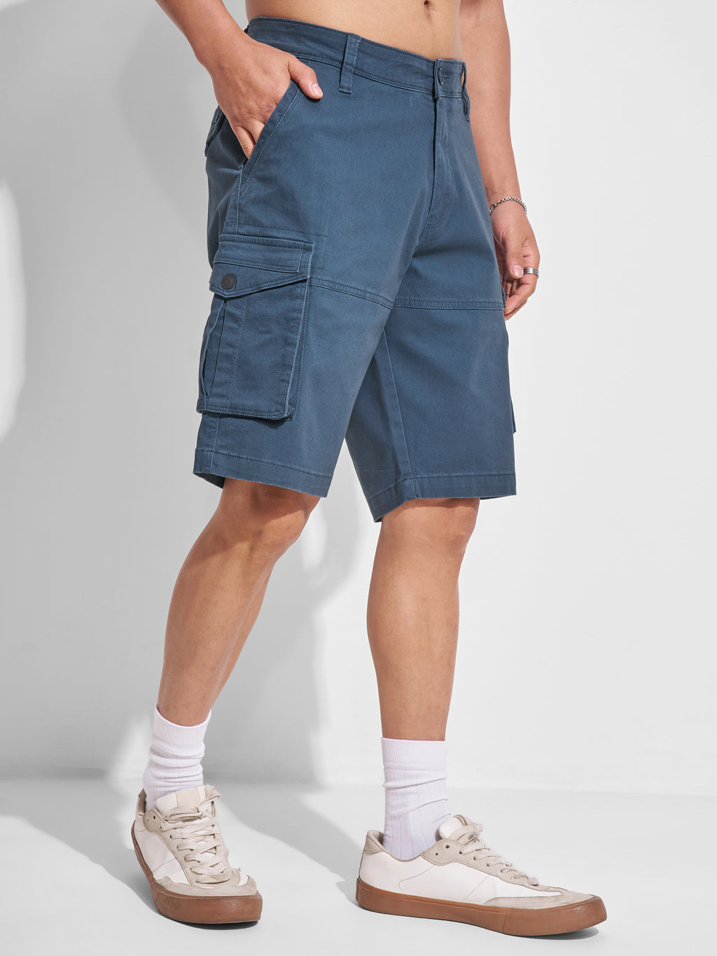 Highlander Men Blue Regular Fit Cargo Shorts - Blue - Image 6