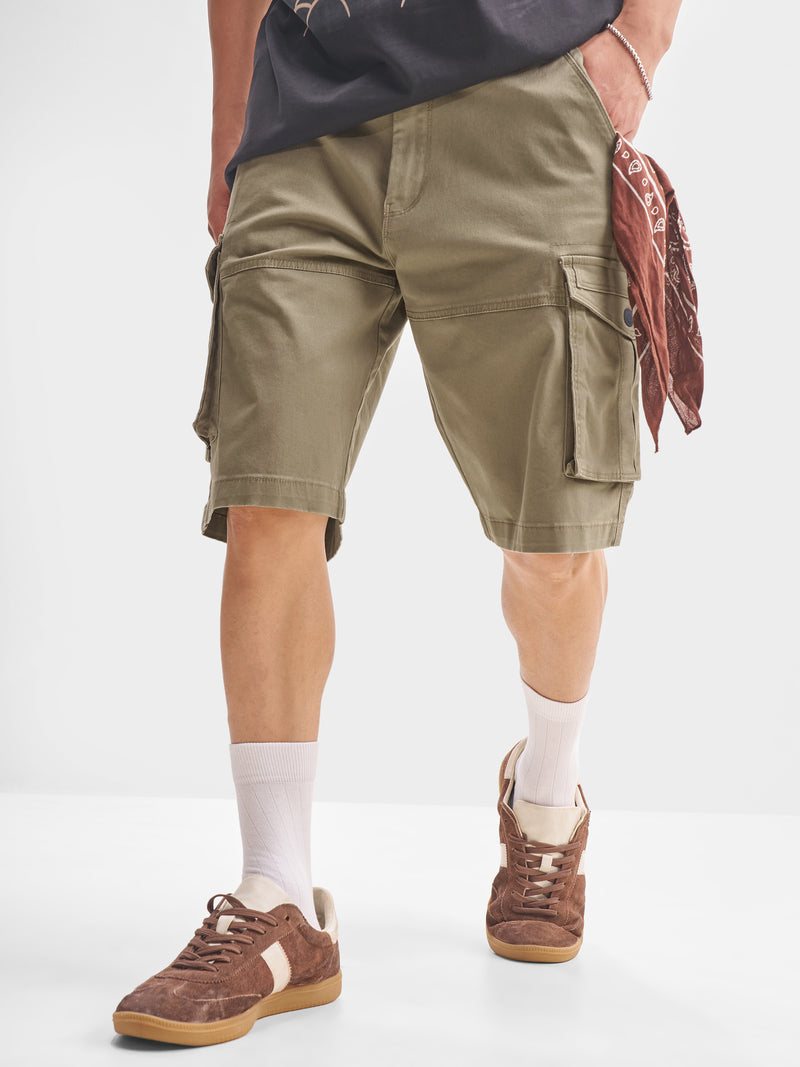 Highlander Men Brown Regular Fit Cargo Shorts - Brown - Image 1