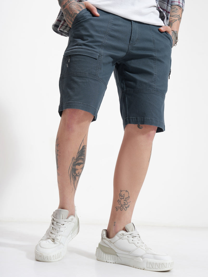 Highlander Men Blue Relaxed Fit Cargo Shorts - Blue - Image 1