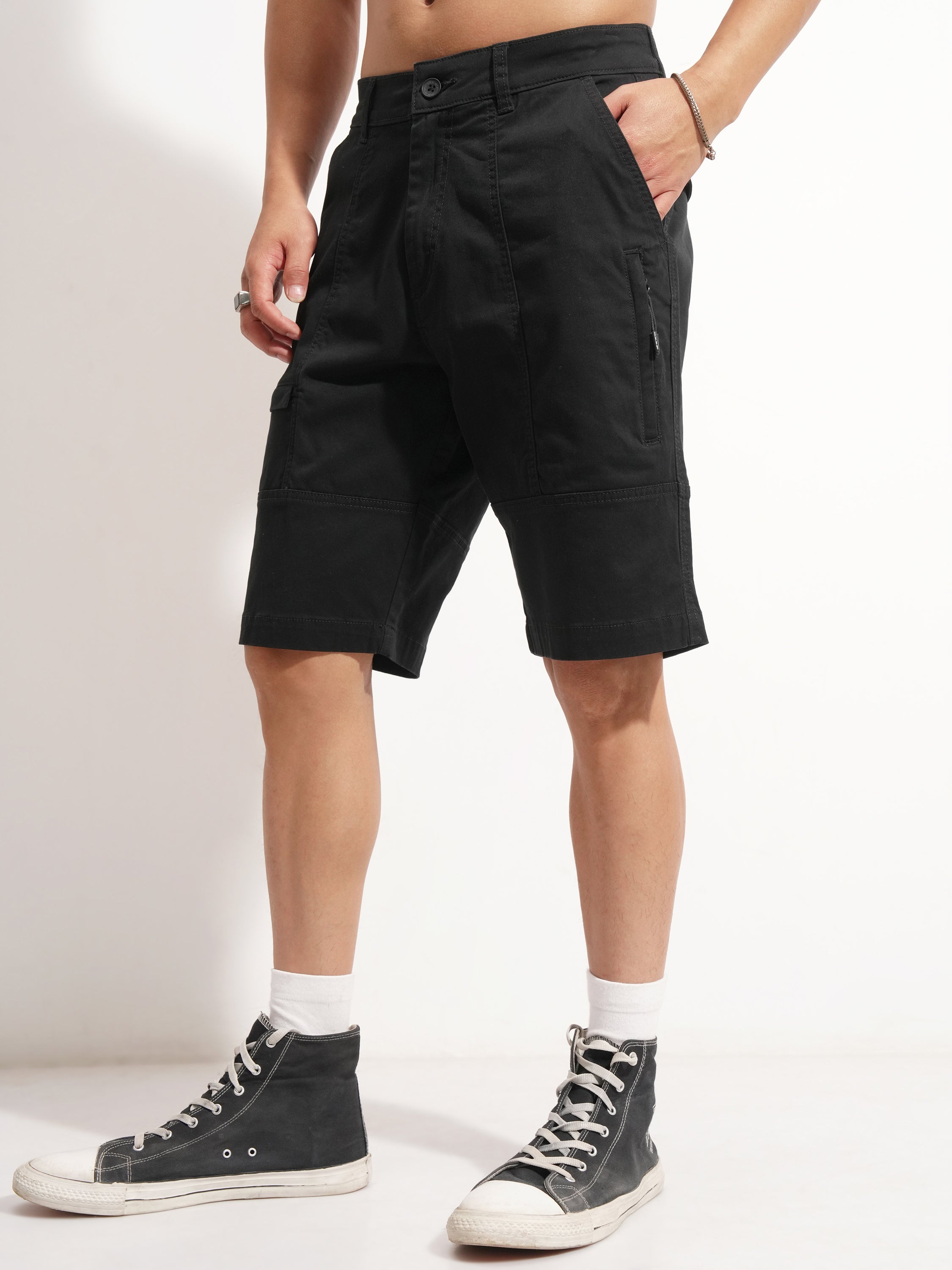 Highlander Men Black Regular Fit Cargo Shorts - Black - Image 4