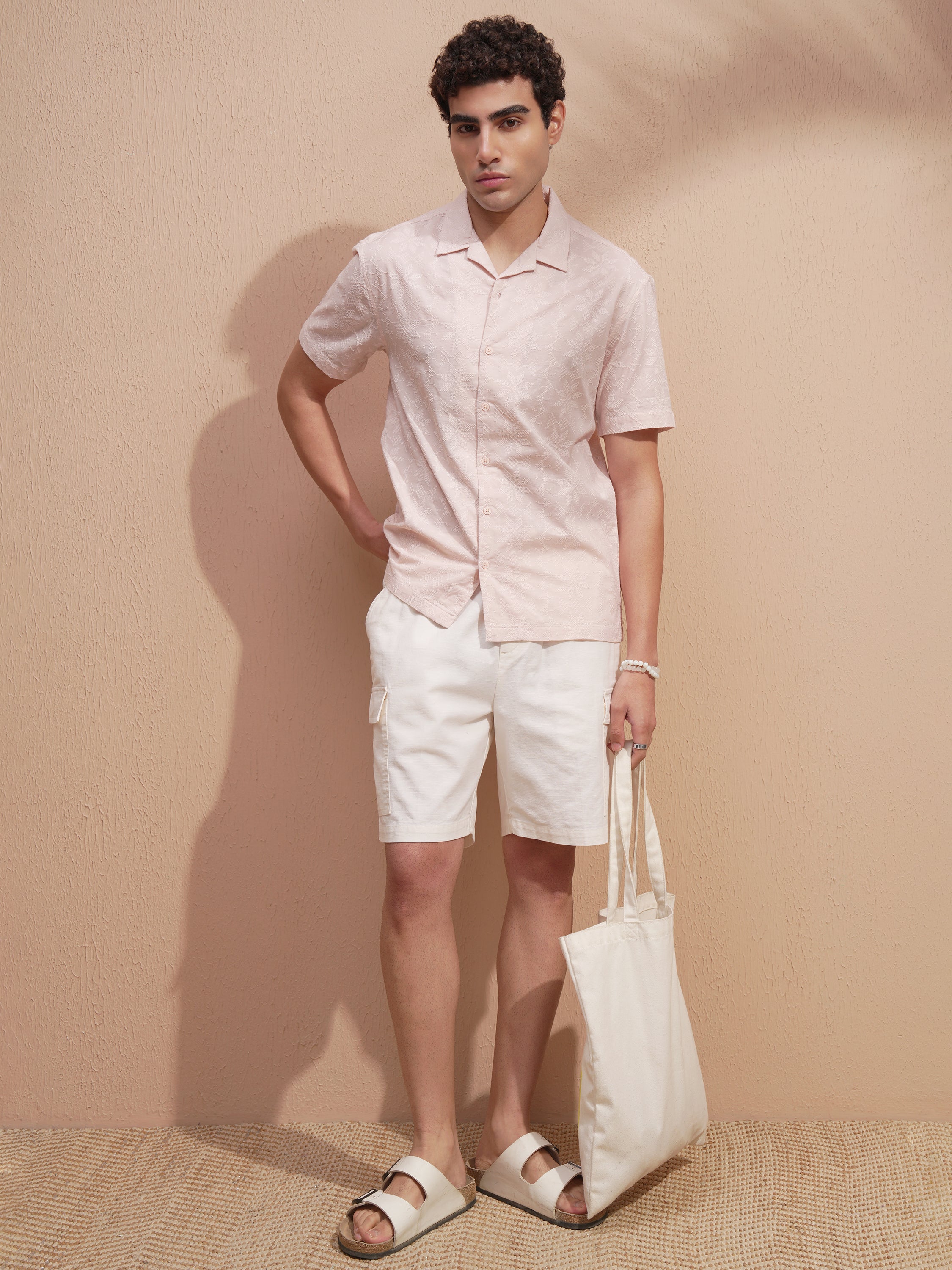Highlander Men Off White Loose Fit Cargo Shorts - Off White - Image 2