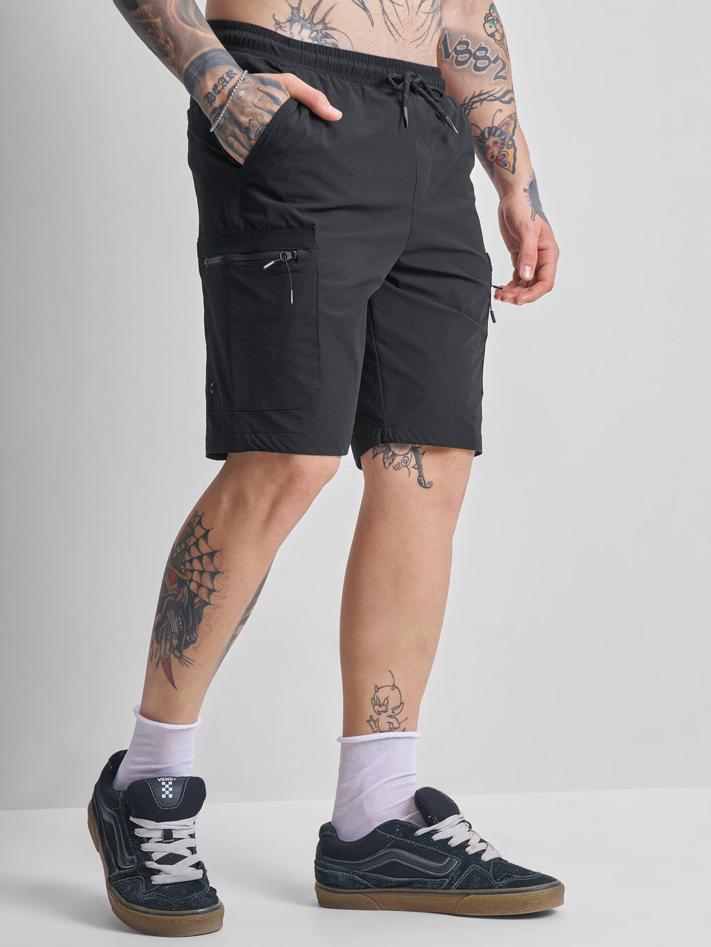 Highlander Men Black Slim Fit Cargo Shorts - Black - Image 6