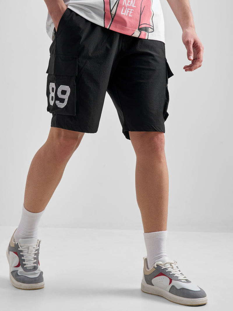Highlander Men Black Slim Fit Cargo Shorts - Black - Image 1