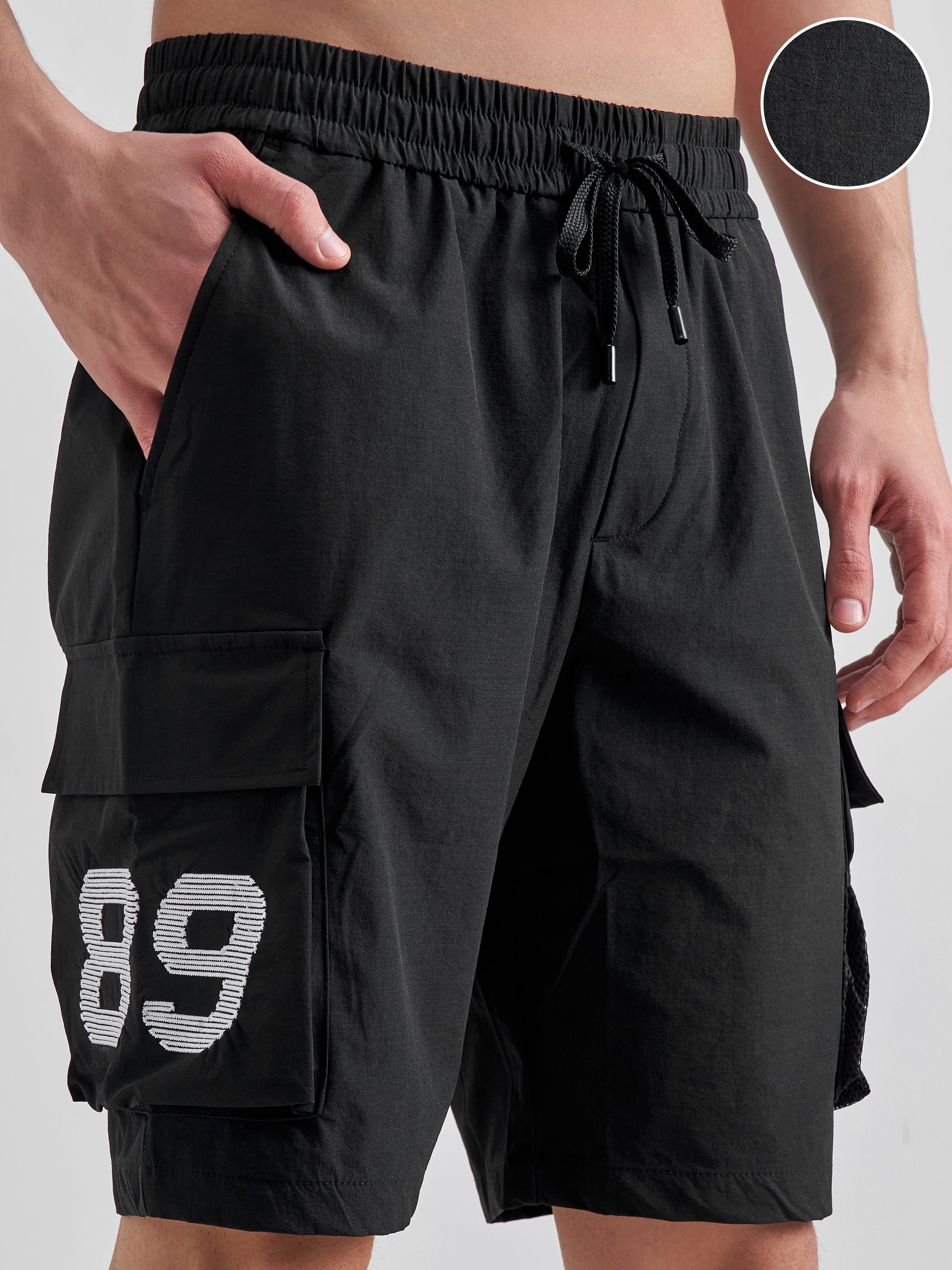 Highlander Men Black Slim Fit Cargo Shorts - Black - Image 5